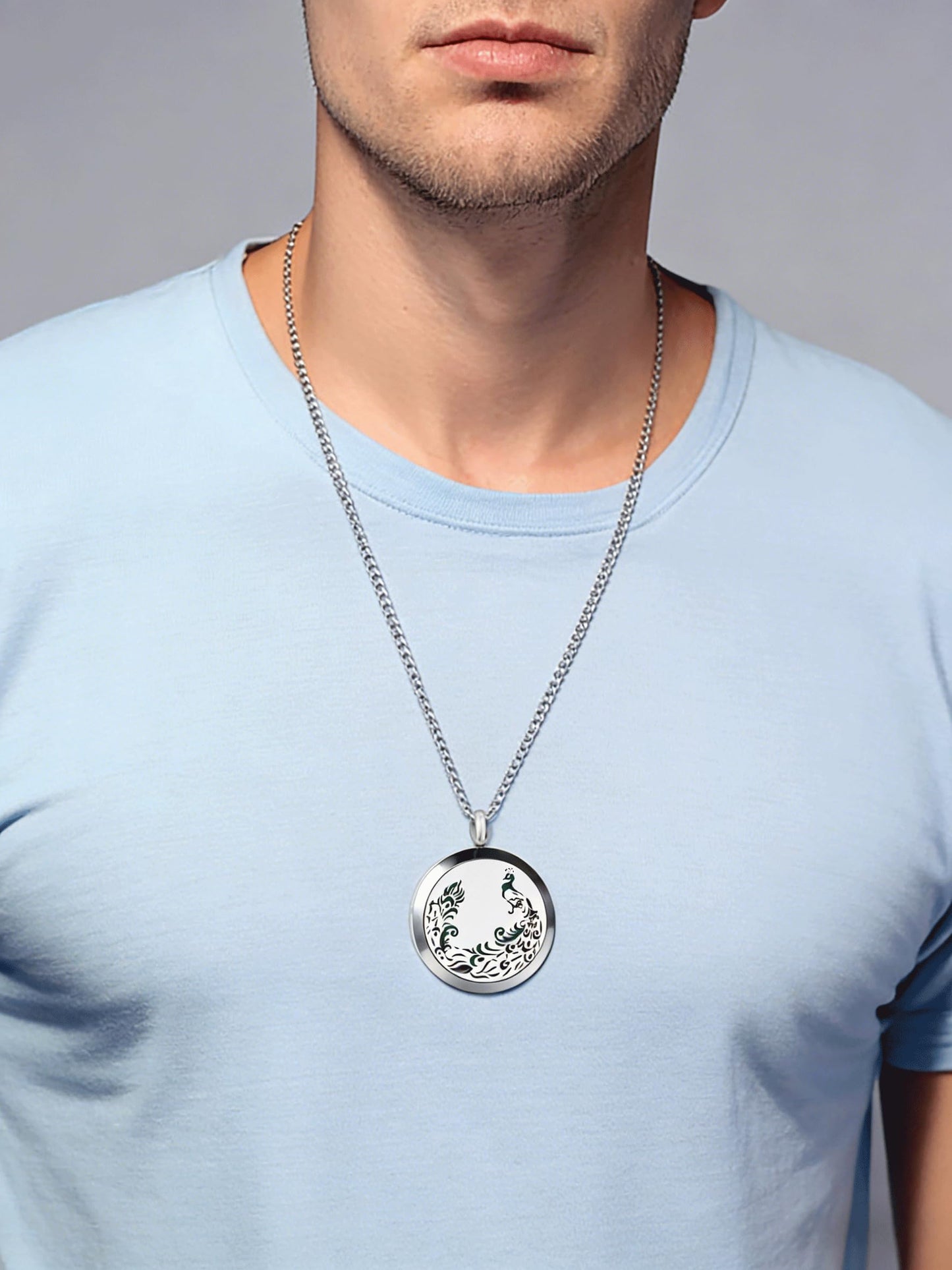 Popeoiuh Aromatherapy Essential Oil Diffuser Necklace - Stainless Steel Locket Peacock Pendant with 24" Chain 8 Colors Pads for Mother Christmas Birthday Father's Day Women Men