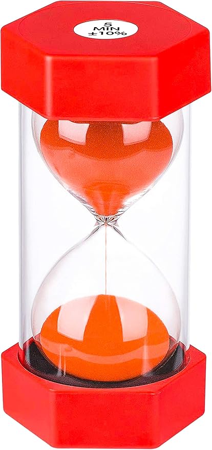 Hourglass Sand Timer 5 Minute, Plastic Sand Clock 5 Minutes, Large Red SandWatch 5 Min, Colorful Hour Glass Sandglass Timer, Games, Classroom, Kitchen, Decoration