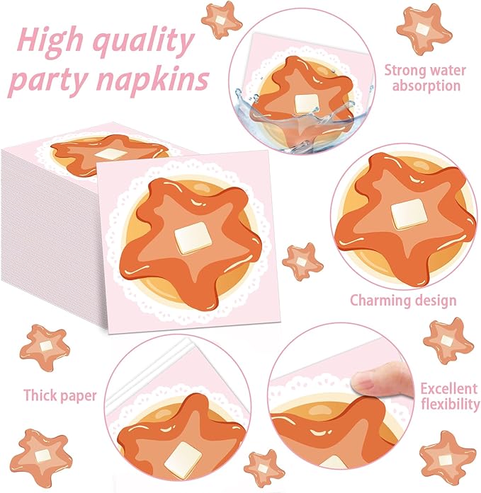 96Pcs Pancakes and Pajamas Paper Plates and Napkins Pajama Brunch Birthday Party Decoration Girls Pink Night Sleepover Dessert Plates Spa Party Cake Tableware Set for 24 Guests Slumber Party Supplies