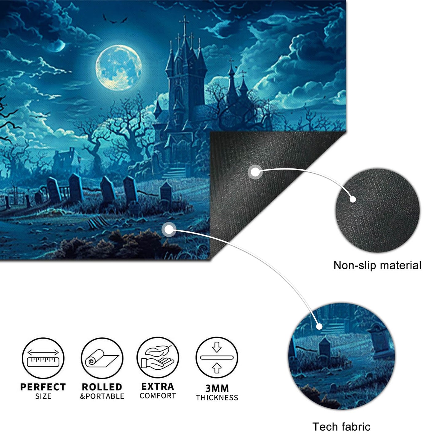 HOMETITUTE Large Mouse Pad 31.5x11.8 Inch Gaming Mousepad Moonlit Graveyard Night Art Non-Slip Keyboard Desktop Protector Mat XL Mouse Pad for Home Office Laptop Wireless Mice Accessories