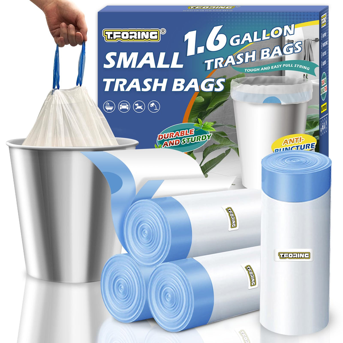 1.6 Gallon Mini Trash Bags Drawstring (120 Count)