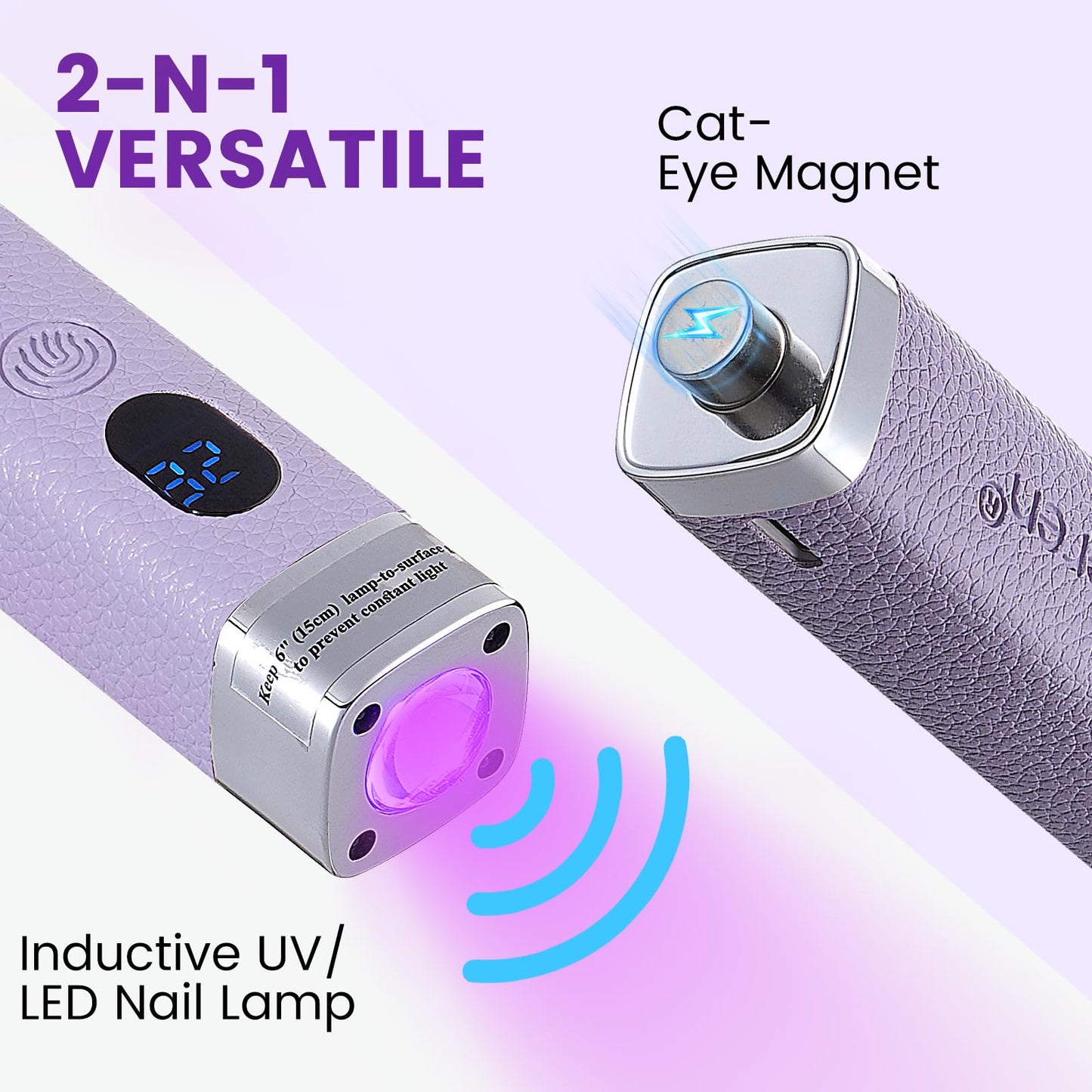 Quaferen Mini Handheld UV Light for Gel Nails with Stand, Rechargeable Flash Cure Nail Lamp with Auto Sensor, Cat Eye Magnet for Fast Drying at Home Salon (Purple)