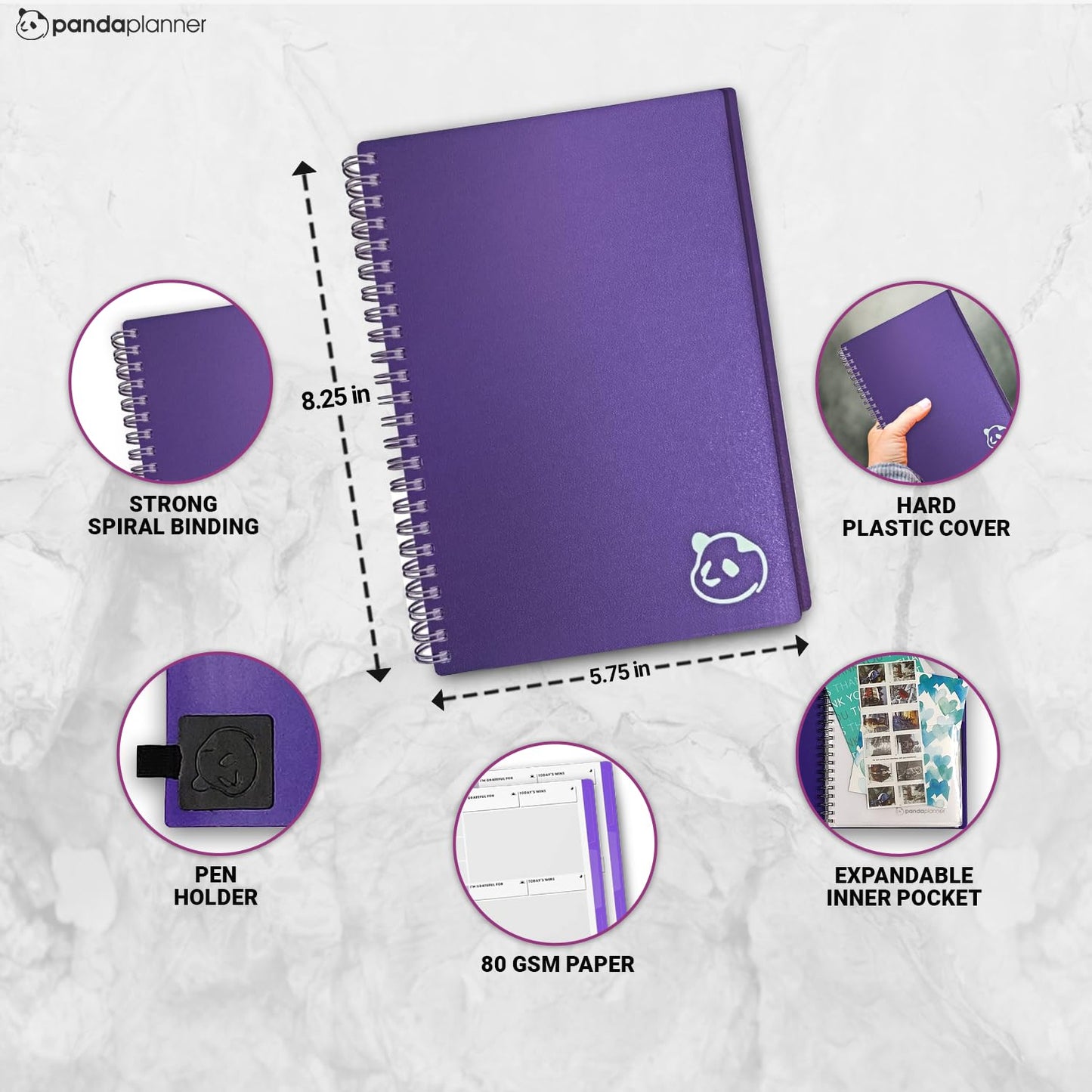 Panda Planner 2026 Undated Weekly Planner – Spiral Notebook 5.75" x 8.25" with 52 Weeks, Habit Tracker & Weekly To-Do Lists – Academic Planner & Productivity Organizer for Home, Office & School (Purple)