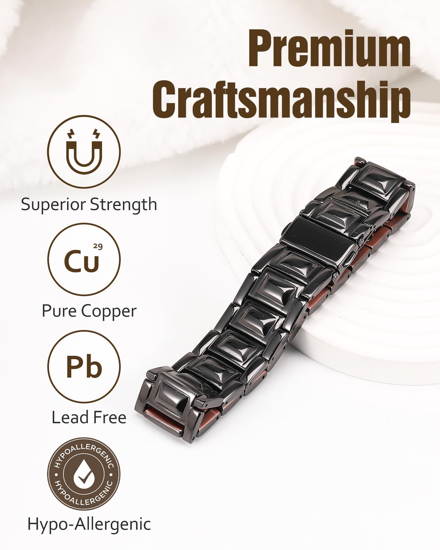 Jecanori Copper Magnetic Bracelets for Men, 3X Mens Copper Bracelets with 3800 Gauss Magnets, Premium Fold-Over Clasp, Black