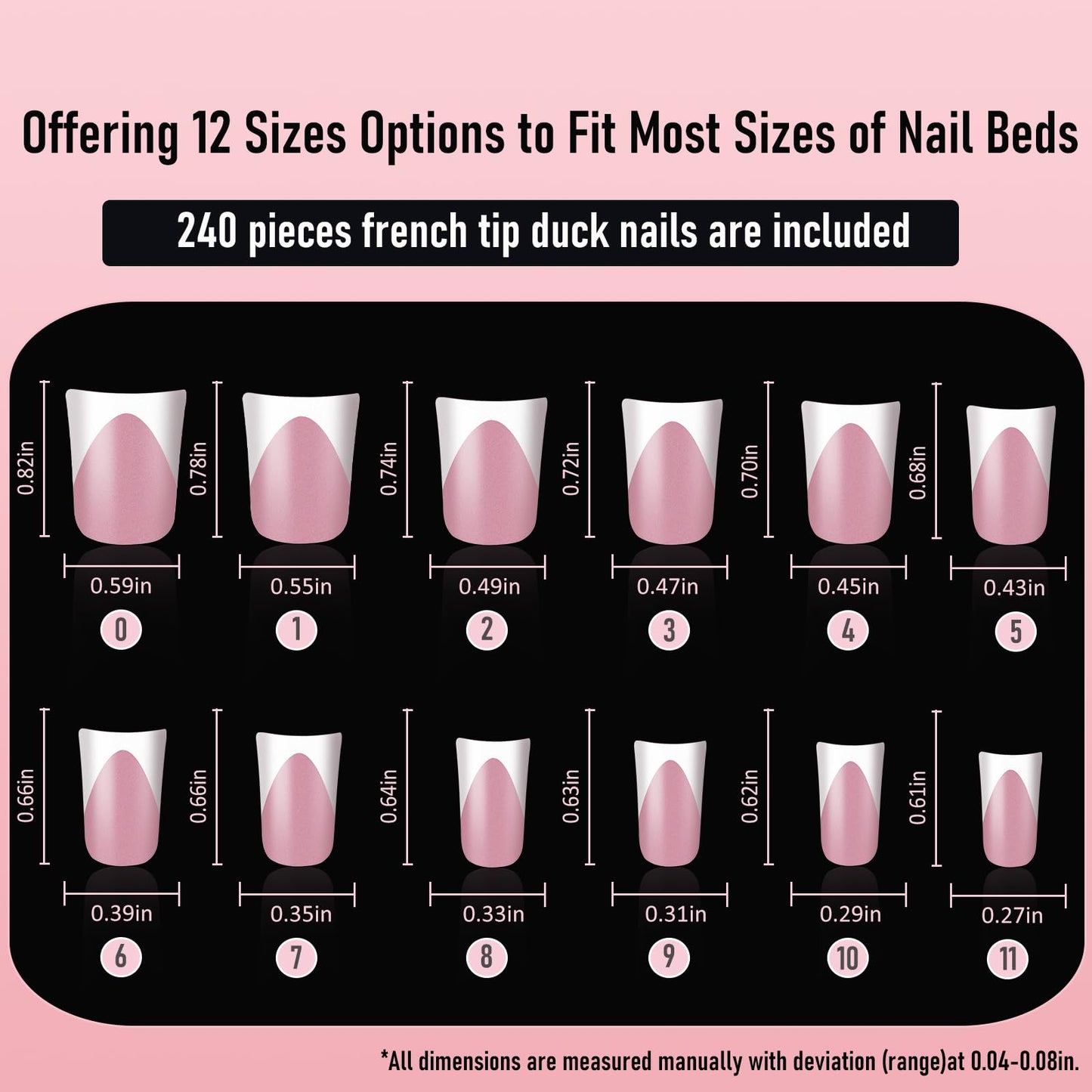 Wellquinn Short Duck Nail Tips French Press on Nails Full Cover Duck Feet Fake Pink Matte False Acrylic Nails for DIY Manicure 12 Sizes 240pcs