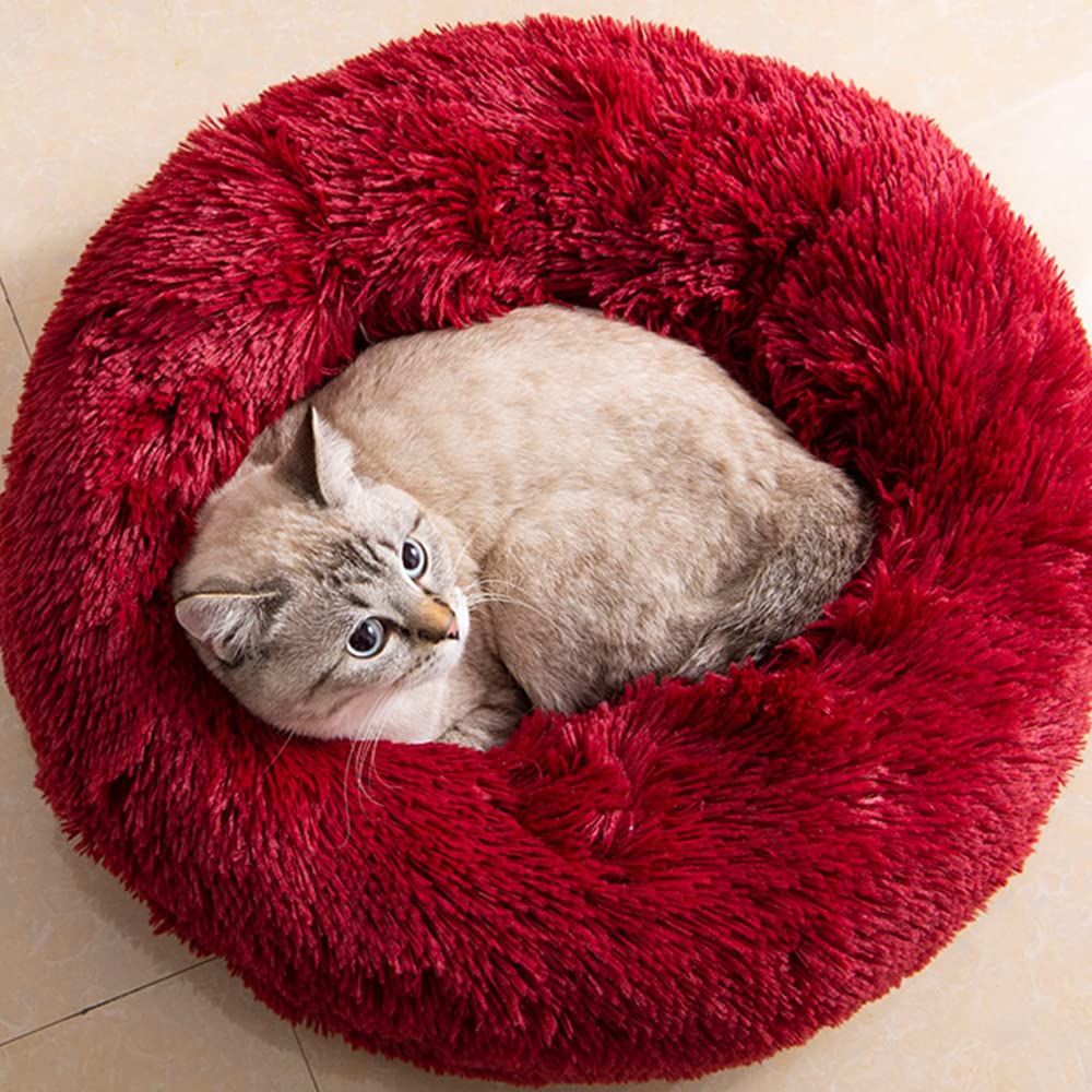 Purrfect Cat Beds - Washable 20 inches, Anti-Anxiety Round Plush Faux Fur, Thick Bottom (Purple, Medium) - Suitable for Indoor Cats & Small/Medium Dogs