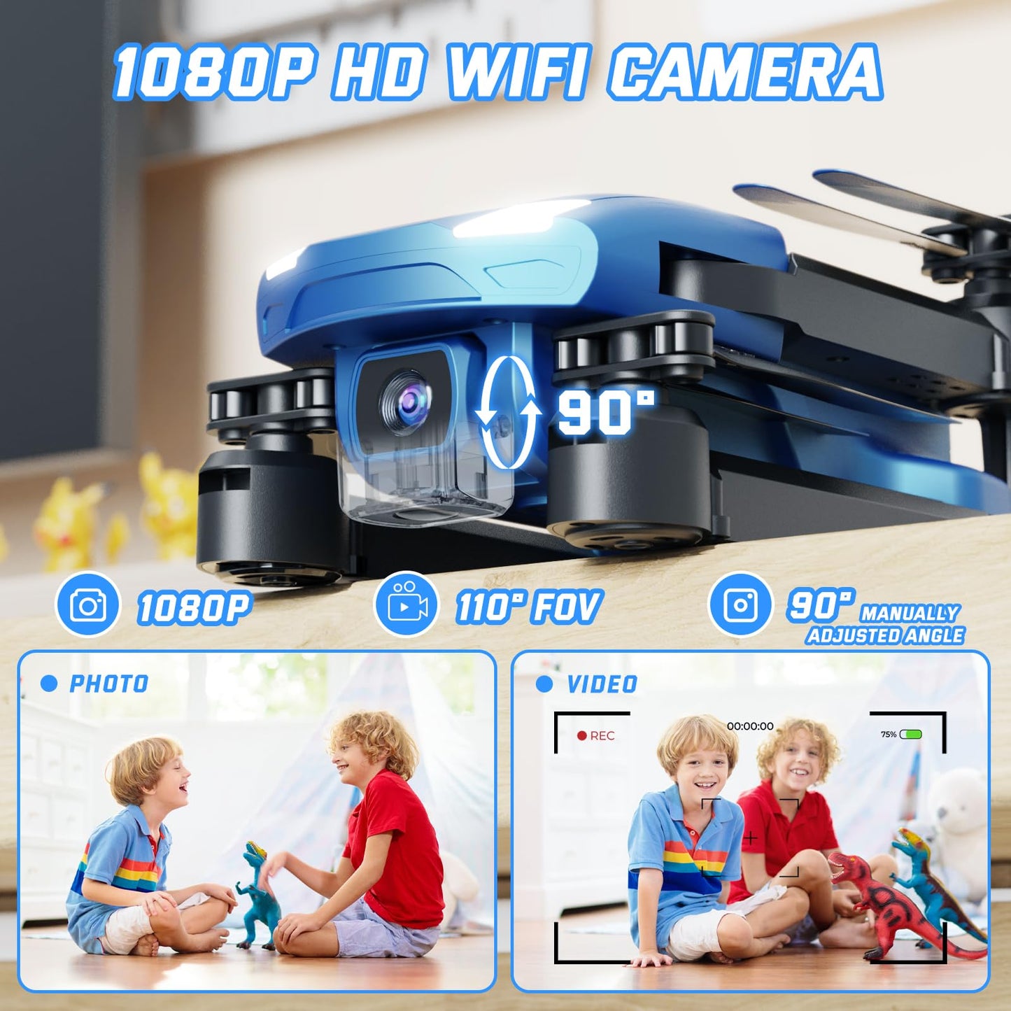 Drone for Kids with 1080P HD Camera - S350 Foldable Mini Drones Toys Christmas Birthday Gifts for Boys Girls, RC Helicopter Quadcopter with Altitude Hold, One Key Start, 3D Flips, 2 Batteries, Blue