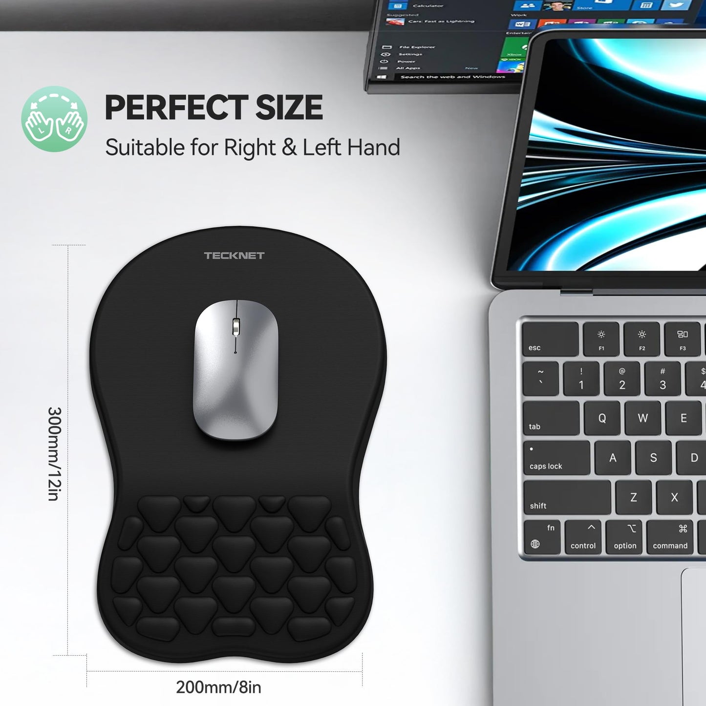 TECKNET Ergonomic Mouse Pad with Wrist Rest, Soft Mousepad with Massage Design, Memory Foam and Non-Slip PU Base for Pain Relief, Gaming Mouse Pad for Desk, Home, Office, 12x8 Inches, Black