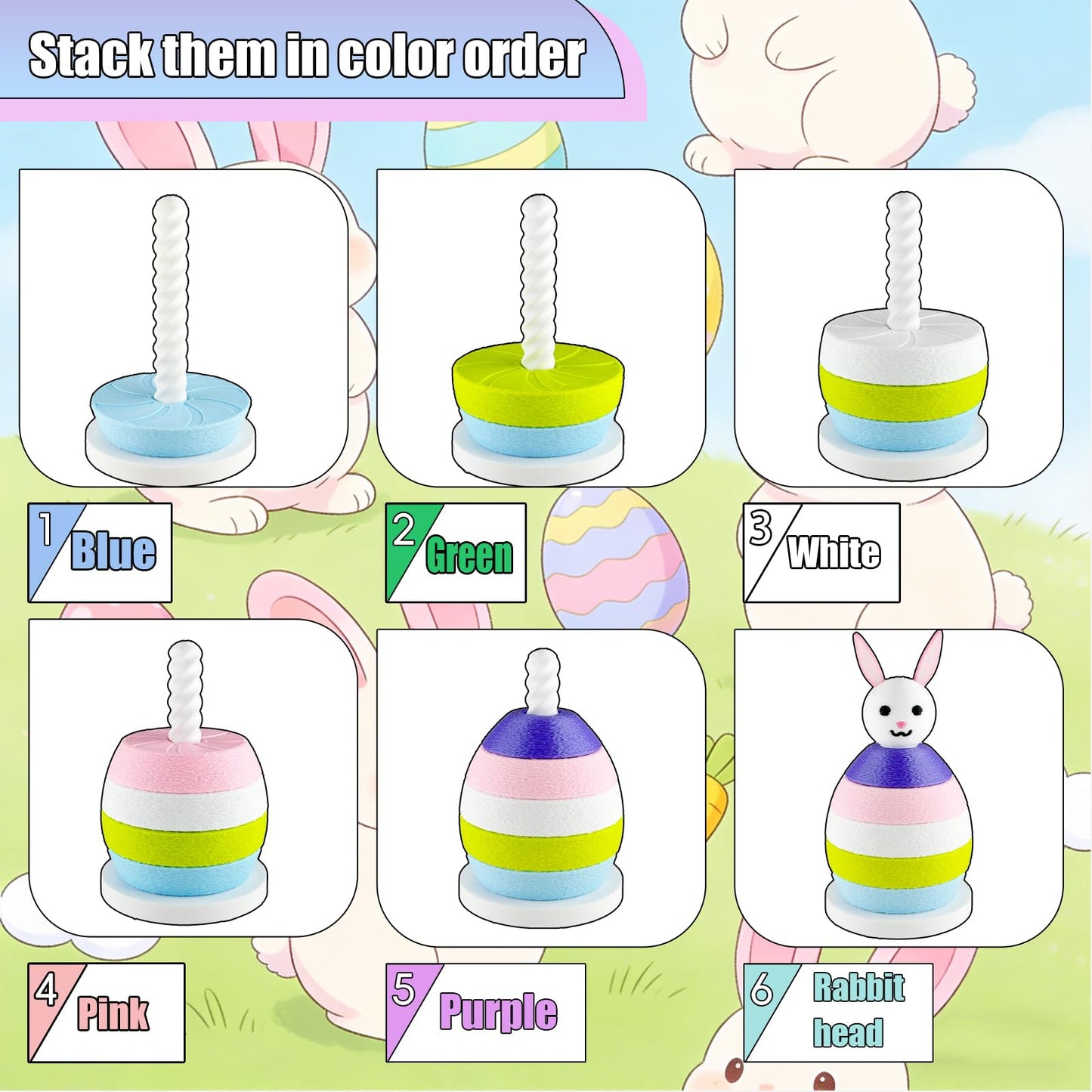 HQZBPT Spinning Stacking Toys Rainbow Rabbit Egg Montessori Sorting & Stacking Toys for Kids, Ages 6 Months to 3 Years