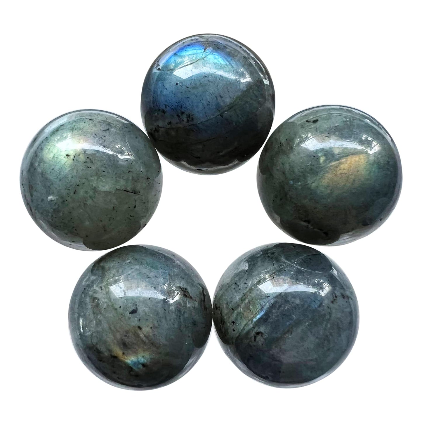 Fekuar 5 Pcs Moonstone Crystal Sphere Ball Set, Polished Healing Energy Mineral Gemstone Balls for Reiki Chakra Decoration Fengshui 20mm