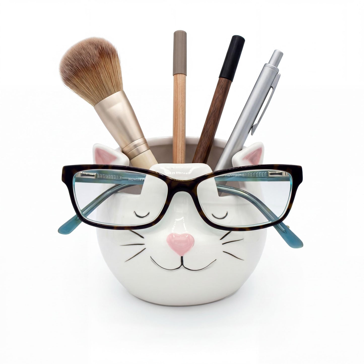 Luvberries White Cat Eyewear Holder, Multi-Purpose Accessories for Makeup and Stationery, Compact and Cute