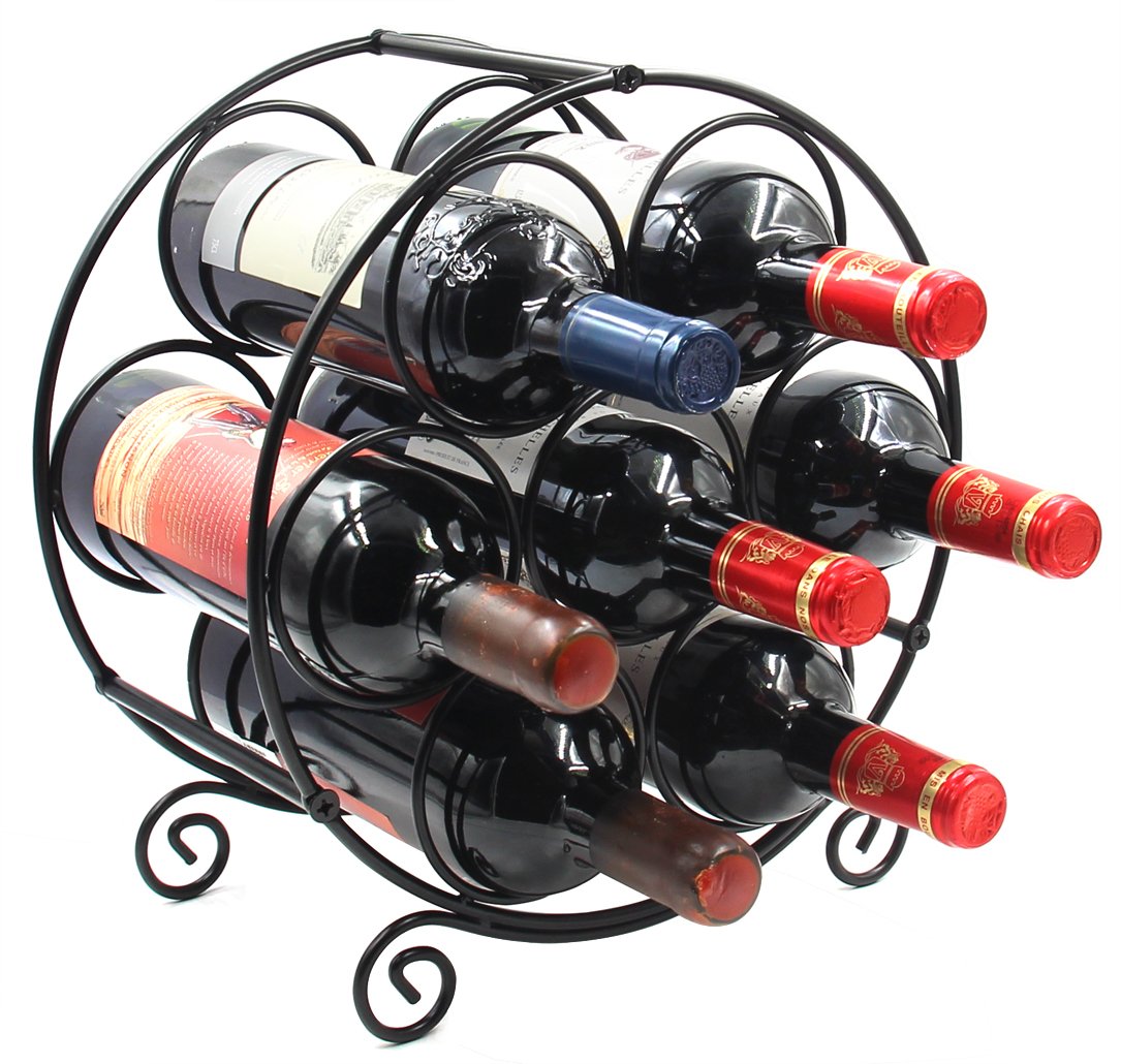 PAG 7 Bottles Freestanding Countertop Wine Rack, Metal Small Table Top Wine Rack, Drink Organizer Bottle Holder, Kitchen Organizers and Storage, Black