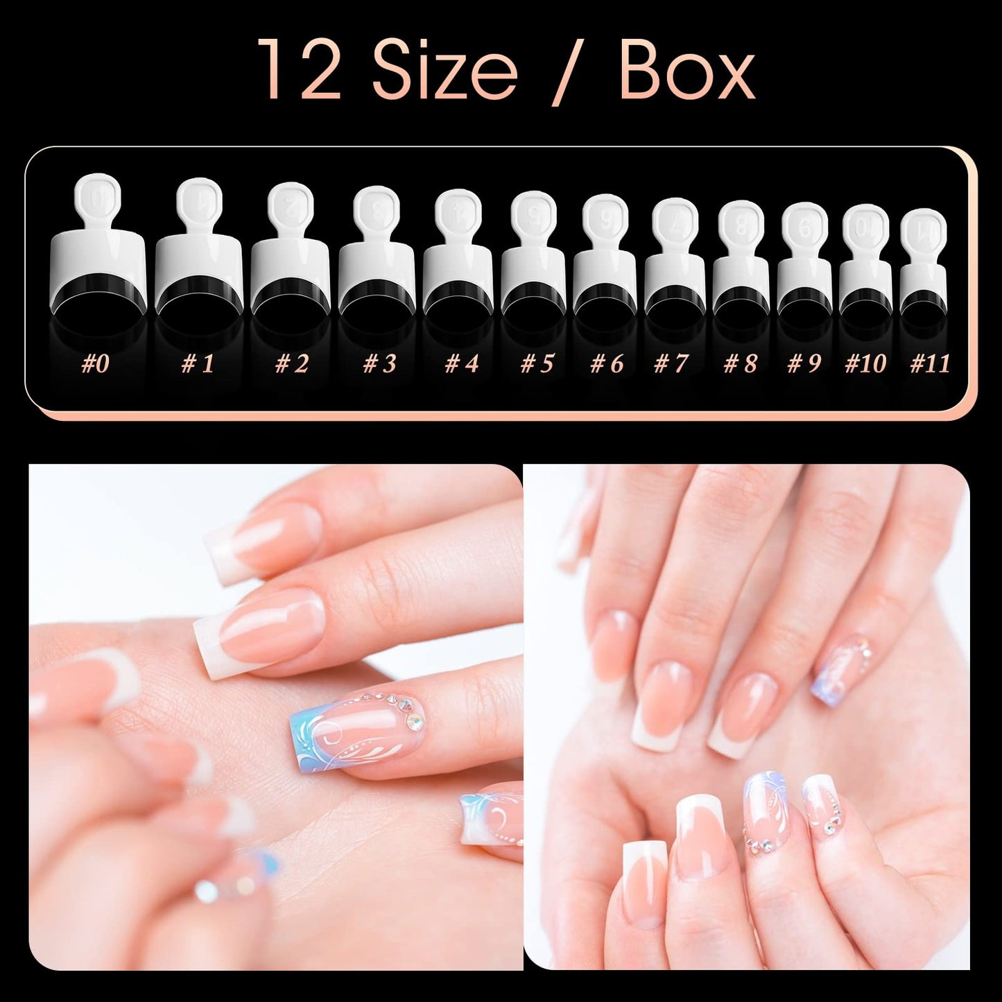 Ranrose French Nail Tips 120PCS Short Square Half Cover Nail Tips Press On Nails 12 Sizes French Fake Nails Acrylic White Nails with Box