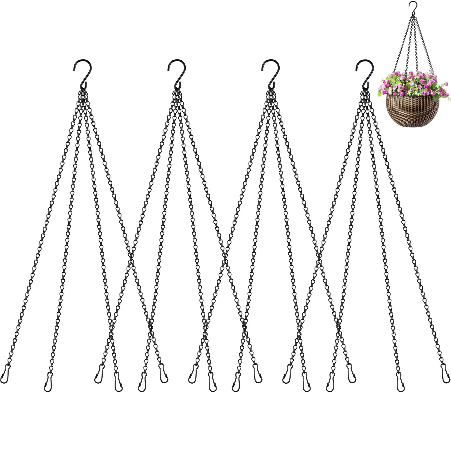 garini 4 Pack,24.5 Inch Hanging Baskets Chain,Black Hanging Chain with 4 Hooks Flower Pot Chain Replacement Plant Hangers for Bird Feeders,Planters Wind Chimes and Decorative