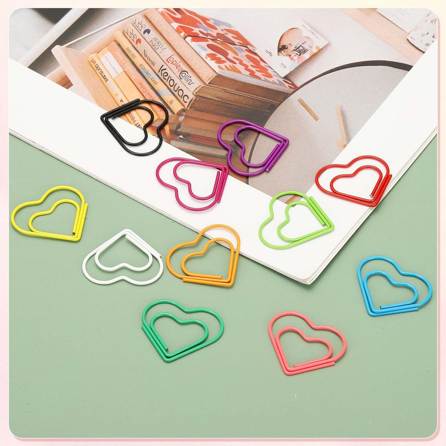 PATIKIL 100 Pcs Heart Shape Paper Clip, Metal Cute Small Paper Clamp Clips for Office Supplies Craft Scrapbook Document Note Sorting, Plastic Coating, Pink