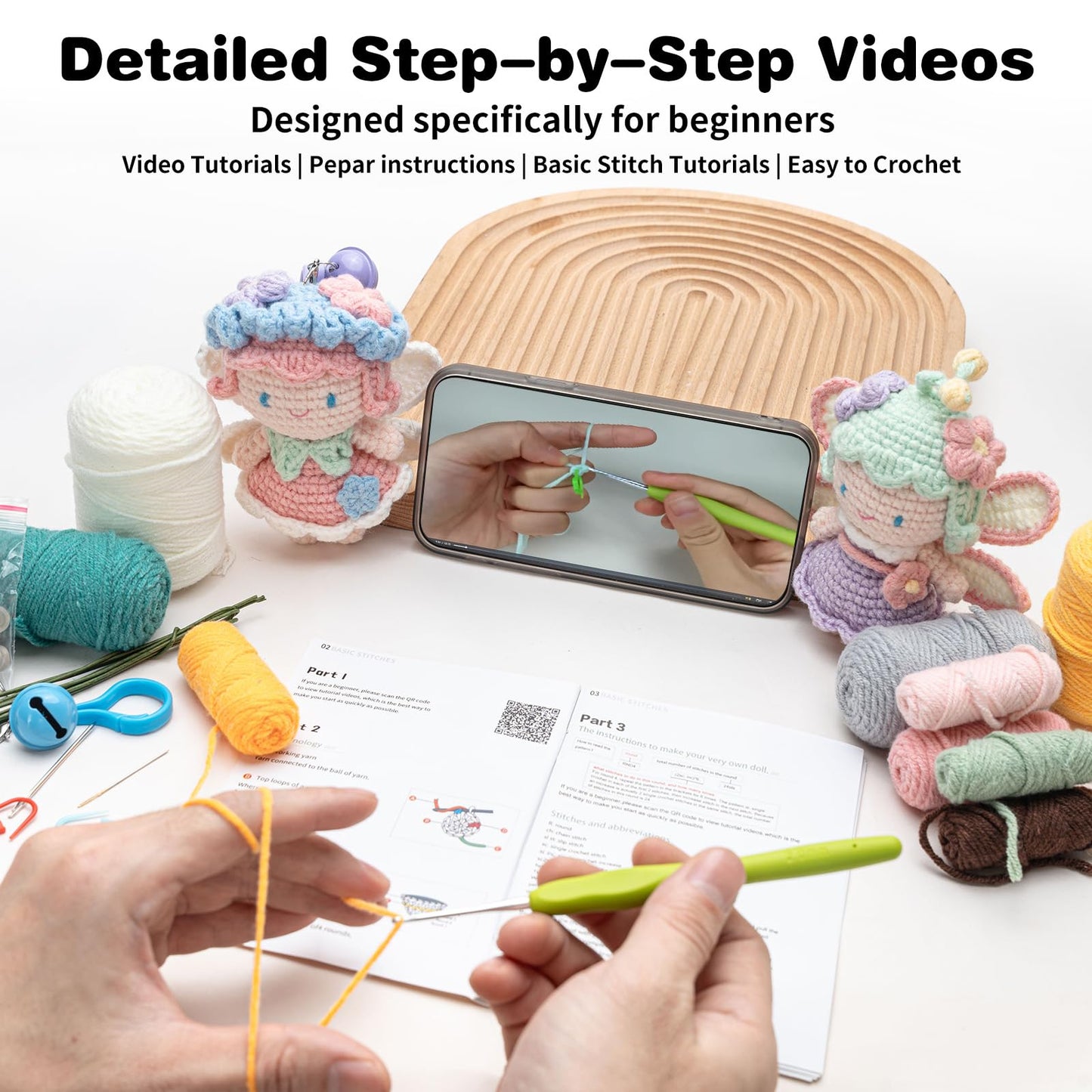 Crochet Kit for Beginners, Crochet Starter Kit with Step-by-Step Video Tutorials, Easy Beginner Crochet Kit for Adults, Crochet Animals Crafts Crochet Kits, Easy Knitting Kit. (Cute Angel 2 Pick)