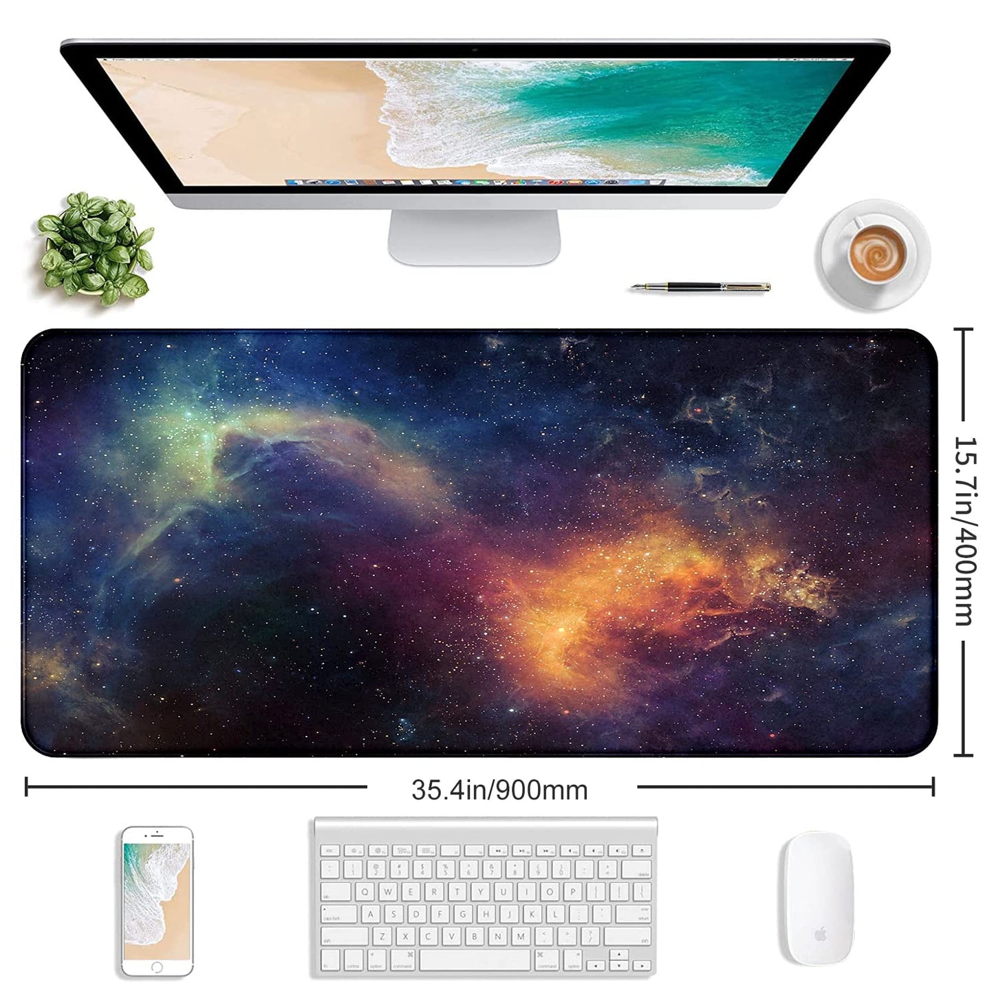 Large Extended Gaming Mouse Pad with Stitched Edges, Non-Slip Waterproof Rubber Base Mouse Pad for Office, Computer, Keyboard, Laptop and Home Desk Pad 35.4 x 15.7 x 0.12 Inch (Starry Sky)