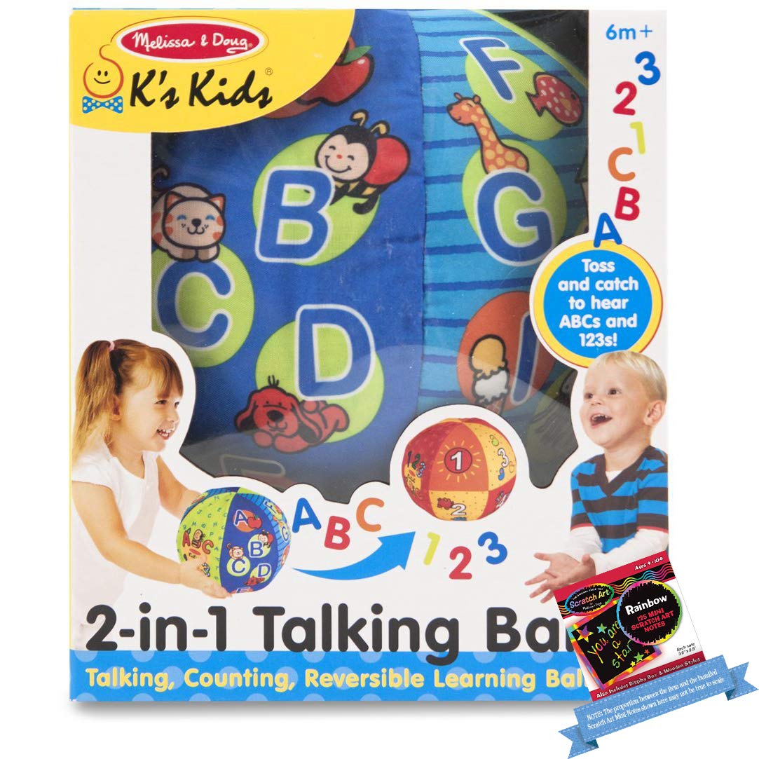 Melissa & Doug﻿ 2-in-1 Talking Ball: K's K i d s Series Learning Toy Bundle with 1 Theme Compatible M&D Scratch Fun Mini-Pad (09181)