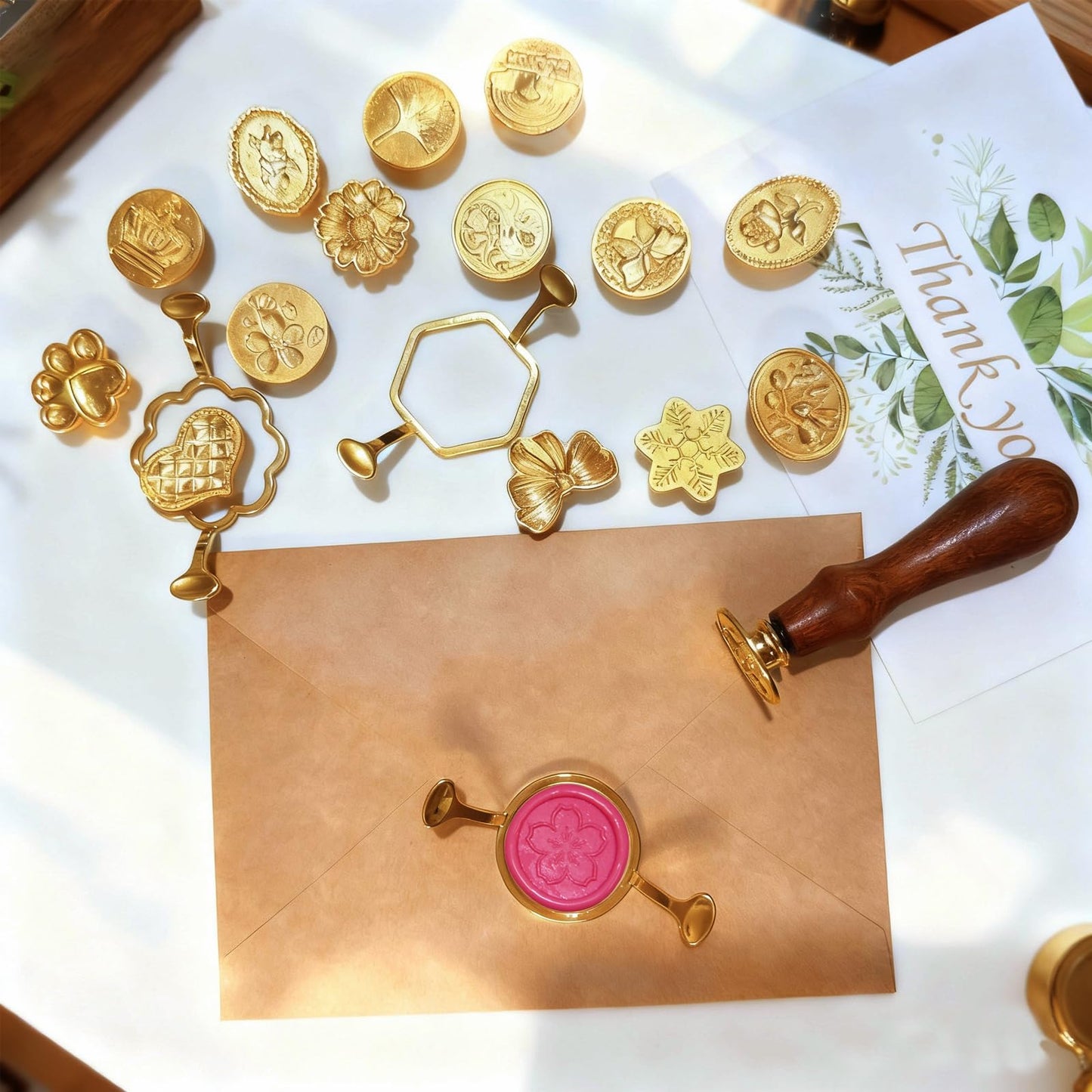 30Pcs Wax Seal Stamp Kit,Vintage Classic Sealing Wax Stamp Heads with Wooden Handle & Metal Wax Seal Molds, with Envelope Greeting Card, for Gift Wrapping,Wedding, Party Invitations & Wine Packaging