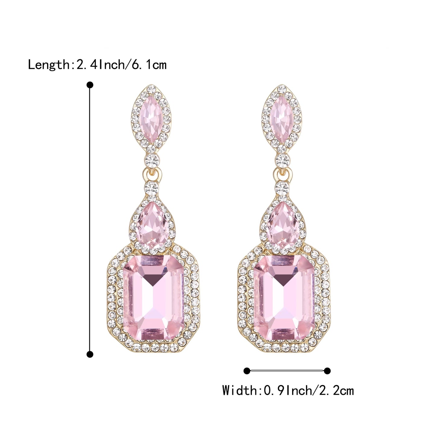BriLove Wedding Bridal Dangle Earrings for Women Emerald Cut Crystal Infinity Figure 8 Chandelier Jewelry Pink Gold-Tone