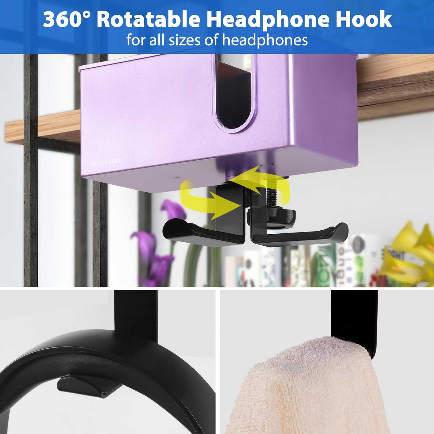 Rosyline 3-in-1 Desk Cup Holder & Clip-on Cup Holder, Clip on Desk Organizer – with Anti-Spill Function, Keeps Your Coffee, Headset, Phone & Pens Within Easy Reach, for Office Desk (Purple)
