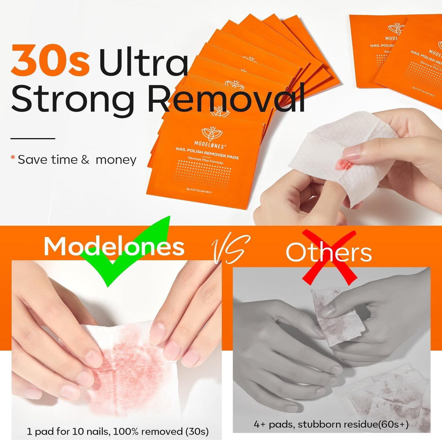 Modelones Nail Polish Remover Pads 50 PCS + Modelones Nail Files and Nail Buffers Blocks 4 PCS