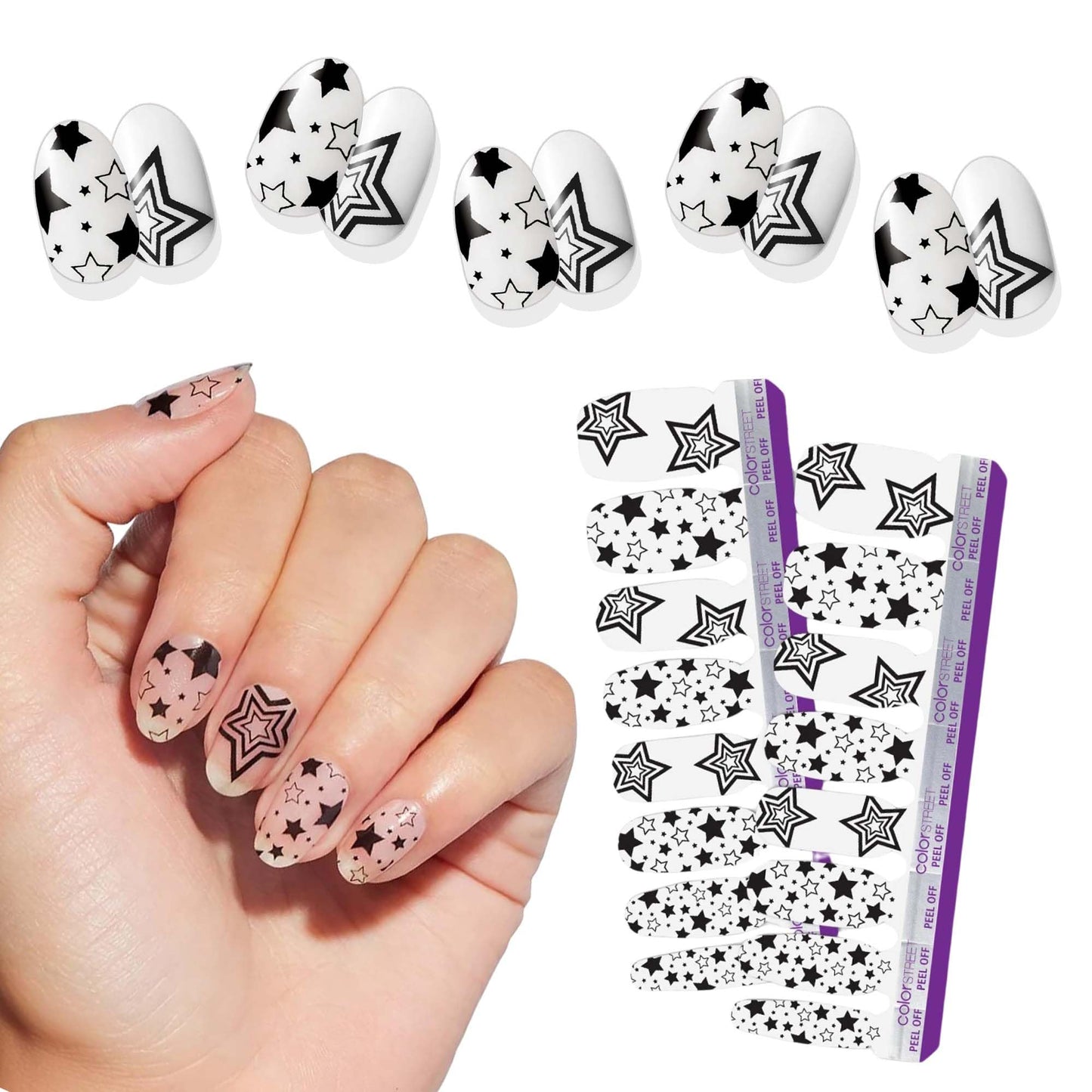 Color Street Shoot for the Stars Nail Strips - Clear with Abstract Star Designs - Wear Solo or Layer -Clear Finish -16 Double-Ended Nail Polish Strips