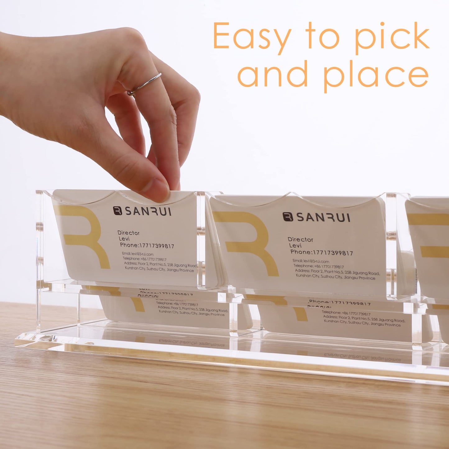 SANRUI Acrylic Business Card Display Holder for Desk, Clear Multiple Desktop Business Card Stand Organizer Storage, for Exhibition, Home, Office,2 Tier 6 Pocket, 360 Card Capacity