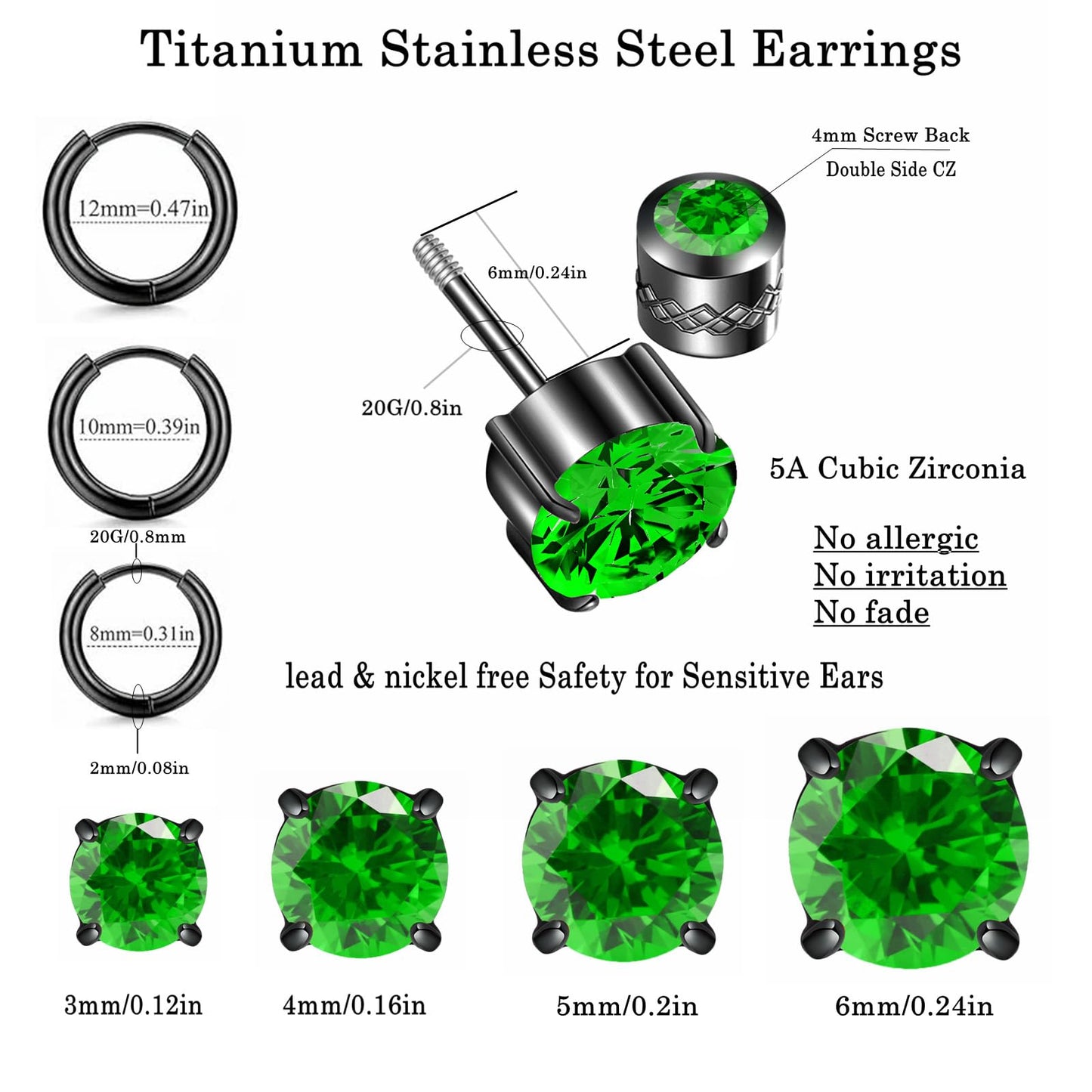 ZQGOFPT 7 Pairs 𝐓𝐢𝐭𝐚𝐧𝐢𝐮𝐦 𝐒𝐜𝐫𝐞𝐰 𝐁𝐚𝐜𝐤 Earrings for Women Men, 𝐒𝐮𝐫𝐠𝐢𝐜𝐚𝐥 Stainless 𝐒𝐭𝐞𝐞𝐥 Hoop Huggie 𝐄𝐚𝐫𝐫𝐢𝐧𝐠𝐬 Rainbow 5A 𝐂𝐮𝐛𝐢𝐜 𝐙𝐢𝐫𝐜𝐨𝐧𝐢𝐚 Stud Earrings Set Multiple Cartilage 𝐏𝐢𝐞𝐫𝐜𝐢𝐧𝐠 Sleeper Jewelry for