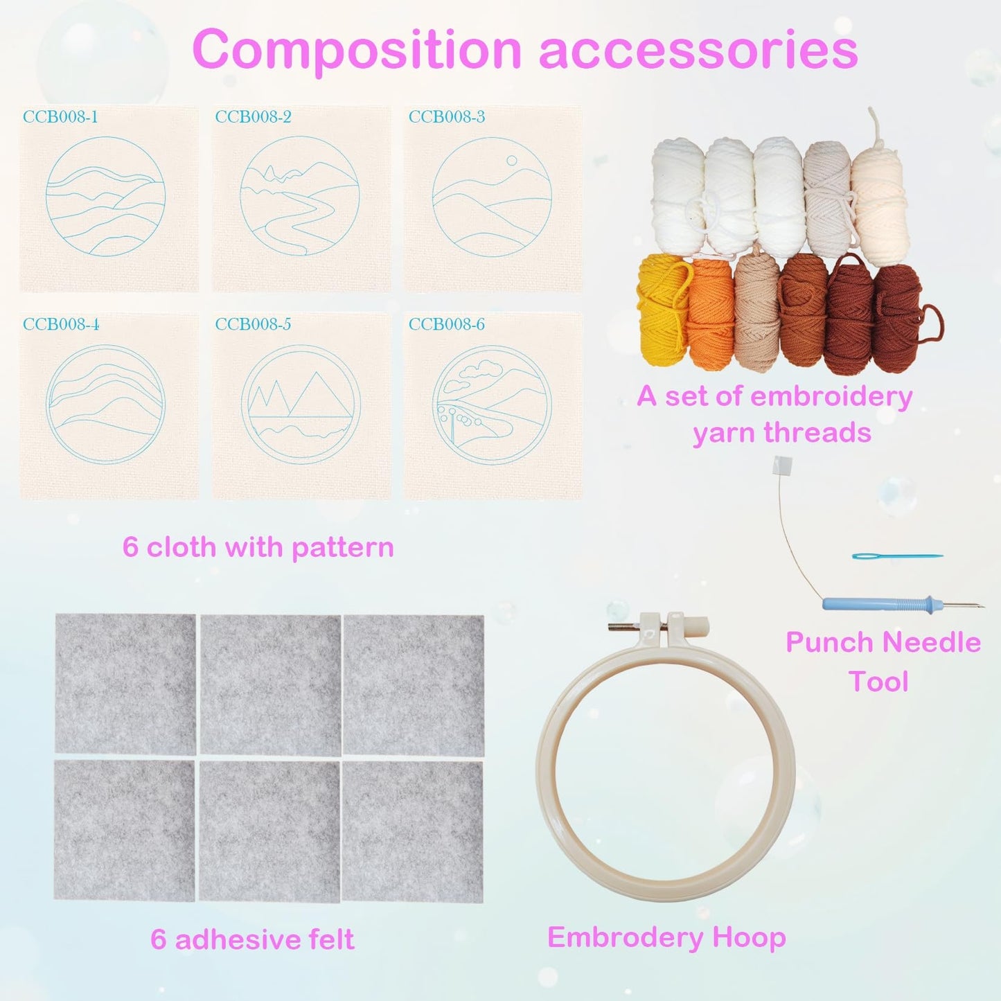 57lilina 6pcs Landscape Punch Needle Coaster Kit for Kids Beginners Adults, Complete Punch Needle Stitching Embroidery Art Coasters Kit for Kids Adult Beginner Punch Needling Coaster