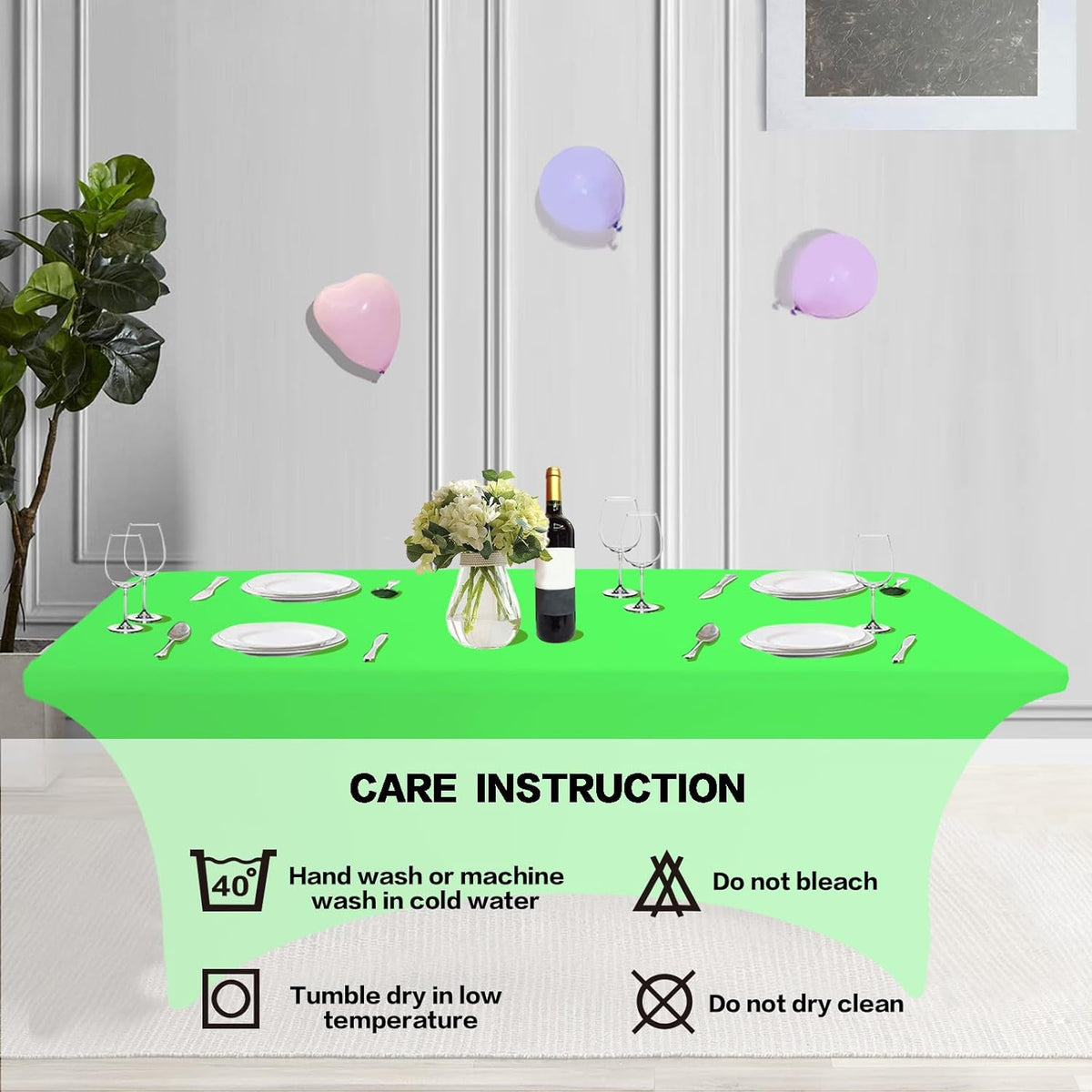 IVAPUPU 2 Pack 8FT Table Cloth for Rectangular Fitted Events Stretch Green Table Covers Washable Spandex Tablecloth Protector for Party, Wedding, Cocktail, Banquet, Festival