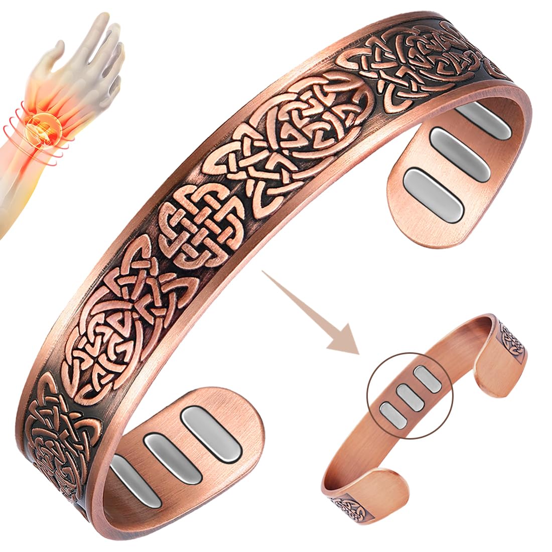 Vicmag Copper Bracelet for Men 9X Strength Magnetic Bracelet Men 99% Pure Copper with 5000 Gauss Magnets, Present Box Adjustable(Celtic Knot 1)