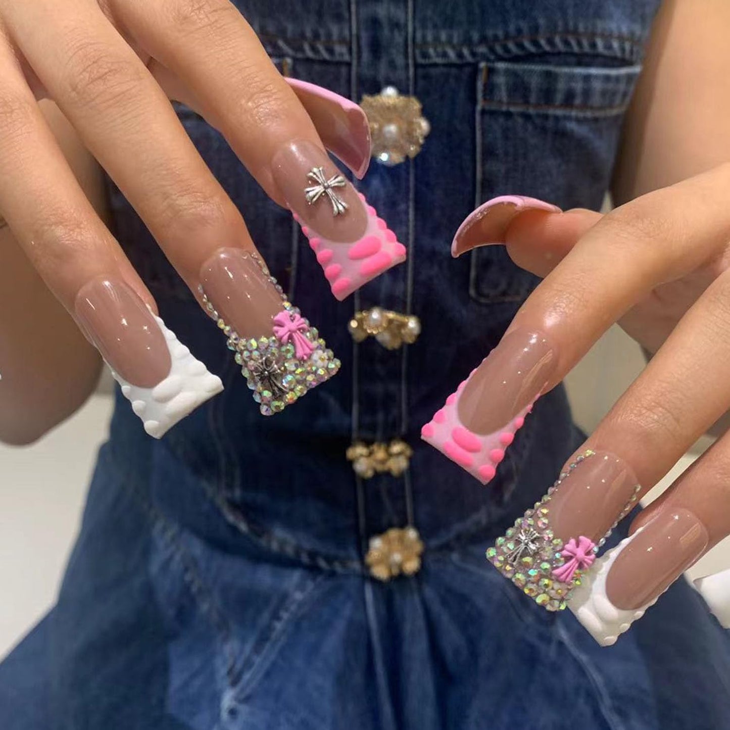 10PCS/SET Glamorous Handmade Press on nails Glitter Rhinestone Duck-Billed Party Nails Party Nails Artifical Tips