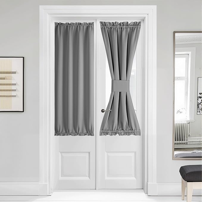 NICETOWN French Door Curtain for Door Window, Privacy Thermal Insulated Window Covering for Patio Front Sidelight Panel, W36 x L50 inch, 1 Panel, Silver Grey
