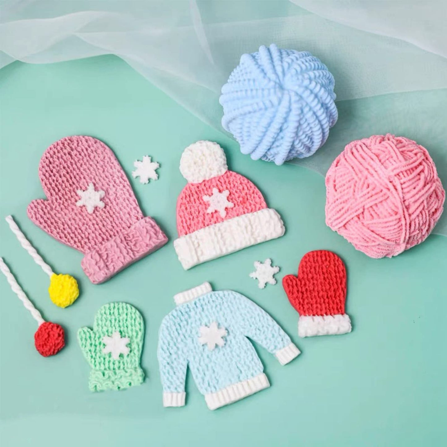 Christmas Knitted Sweater Fondant Mold, Glove Hat Cake Decorating Silicone Mold, Candy Craft Chocolate Candy Mold, Cookies, Bread, Mousse, Butter Baking Tools, Polymer Clay, Epoxy Resin, Color Random