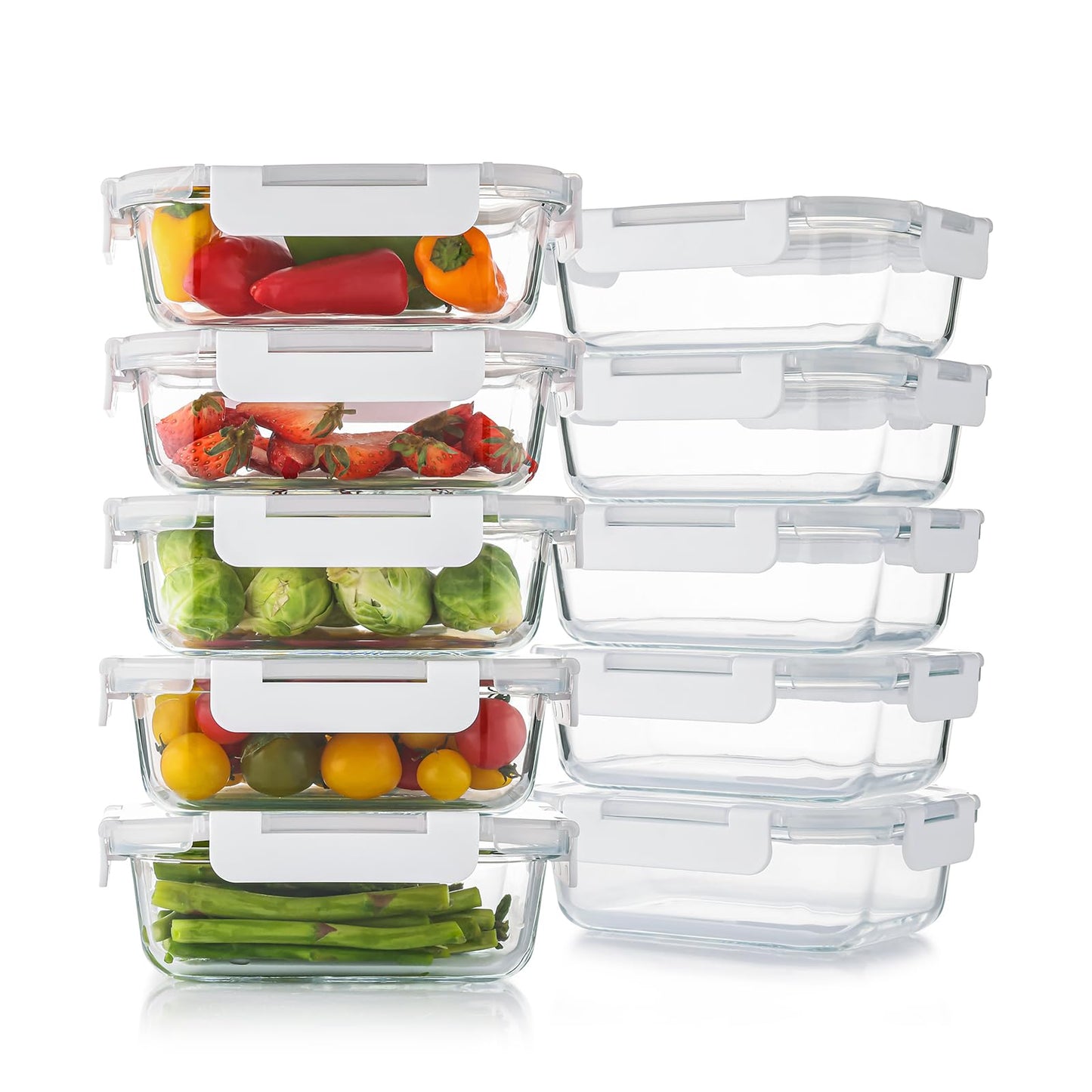 Cuiselect 10 Pack 22 Oz Glass Meal Prep Containers with Lids, Reusable Glass Food Storage Containers with Lids, Leak Proof, Microwave, Oven, Freezer and Dishwasher Safe (White)