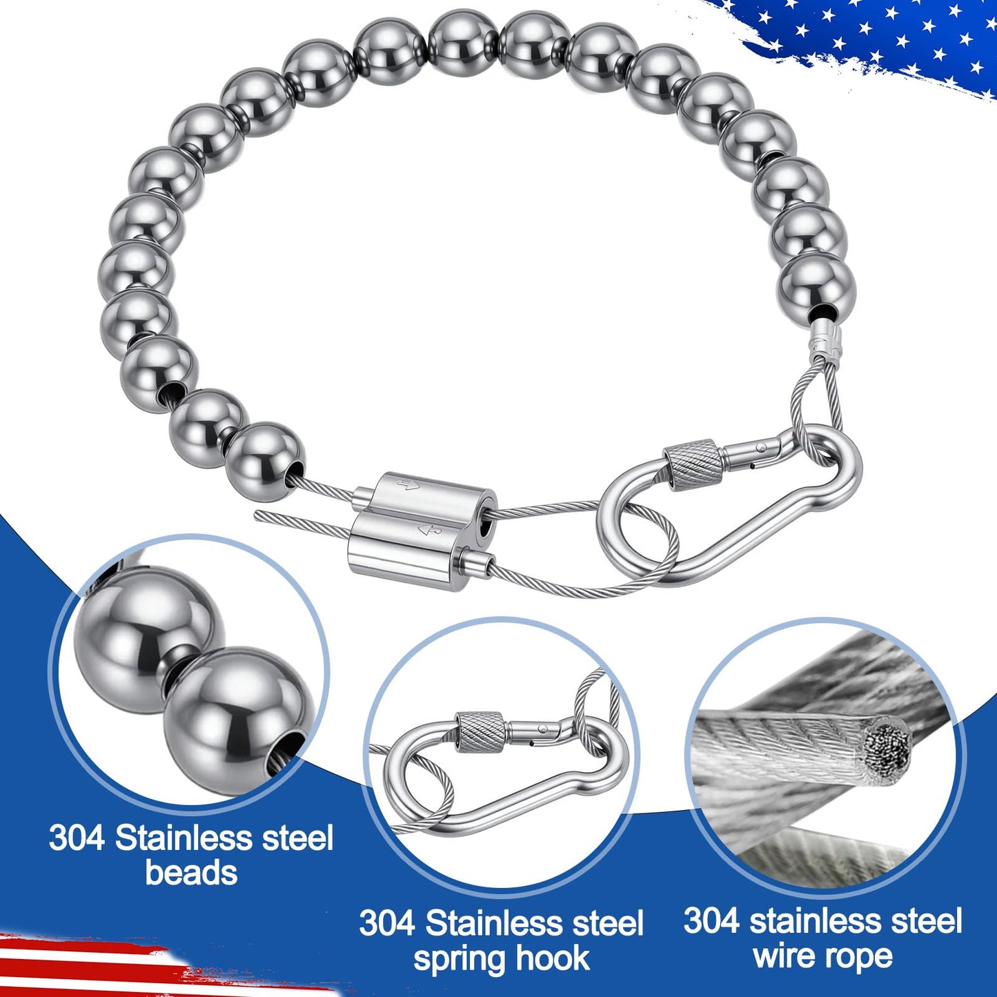 Lechansen Flag Pole Accessories Parts, Heavy-Duty Beaded Retainer Ring with Spinners, Flag Weights for Wind, Stainless Steel Flagpole Beads & Parts Kit - Secure Your Flag for Outdoor Display