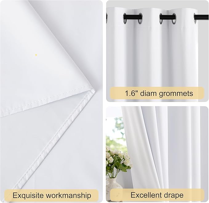 NICETOWN 100% Blackout Window Curtain Panels 78 inch Length for Bedroom, Set of 2, Snow White, 42 inches Wide, Thermal Insulated Drapes