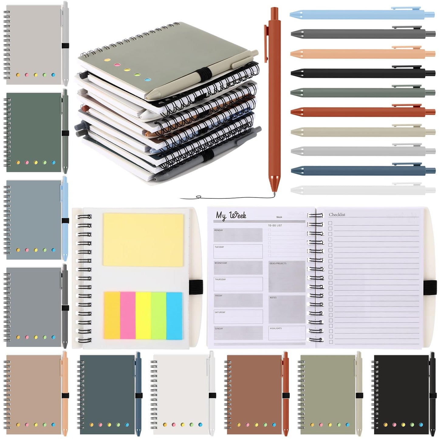 20 Set Employee Appreciation Gift Bulk Weekly Planner Notebooks to Do List Spiral Notebook Journal with Ballpoint Pen, Sticky Note for Office Teacher Student Graduation Thank You Gift(Classic Color)