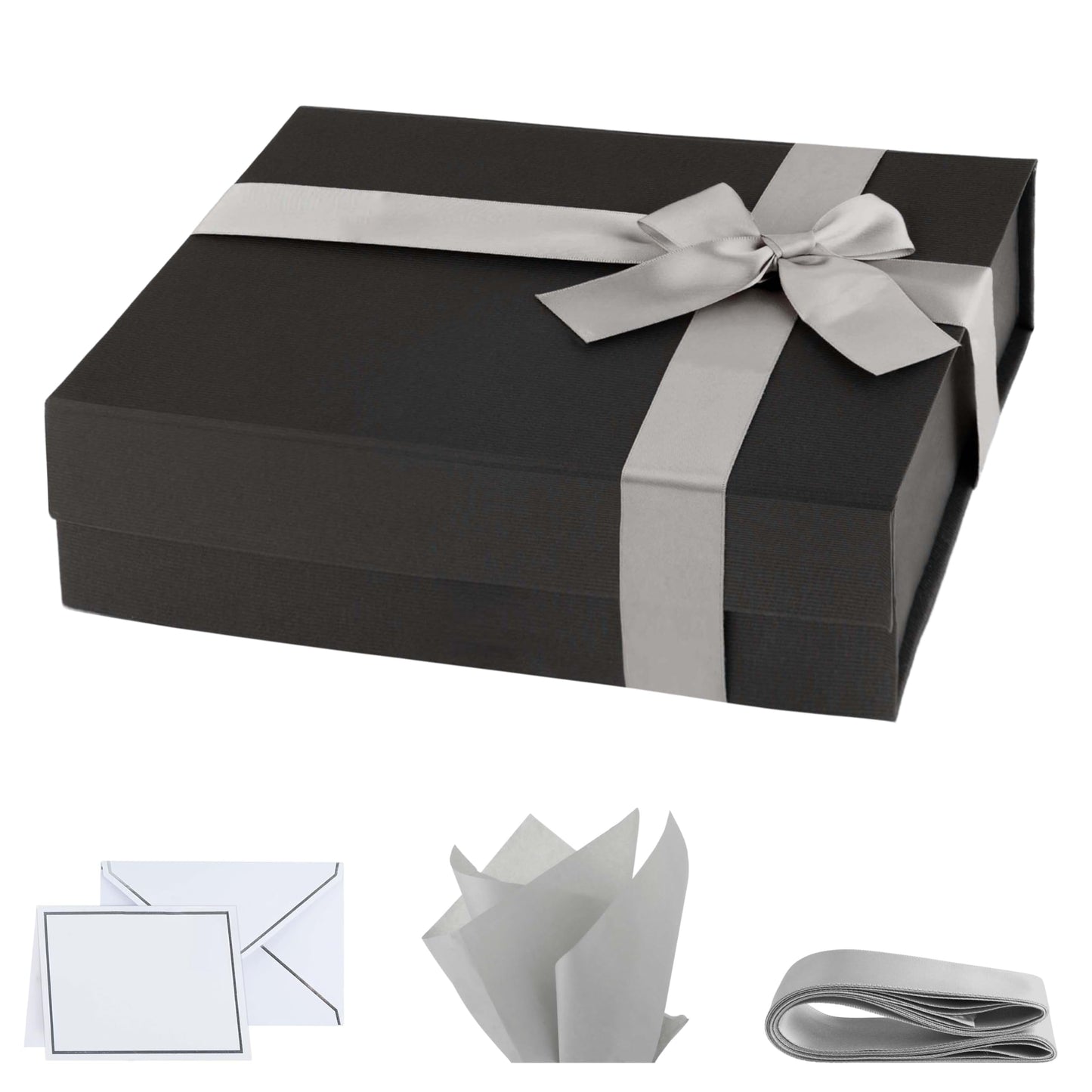 Purple Q Crafts Premium Black Gift Box with Magnetic Closure 5 PACK - 10x7x3 inches - Includes Ribbon and Gift Card - Elegant Presentation Box for All Occasions