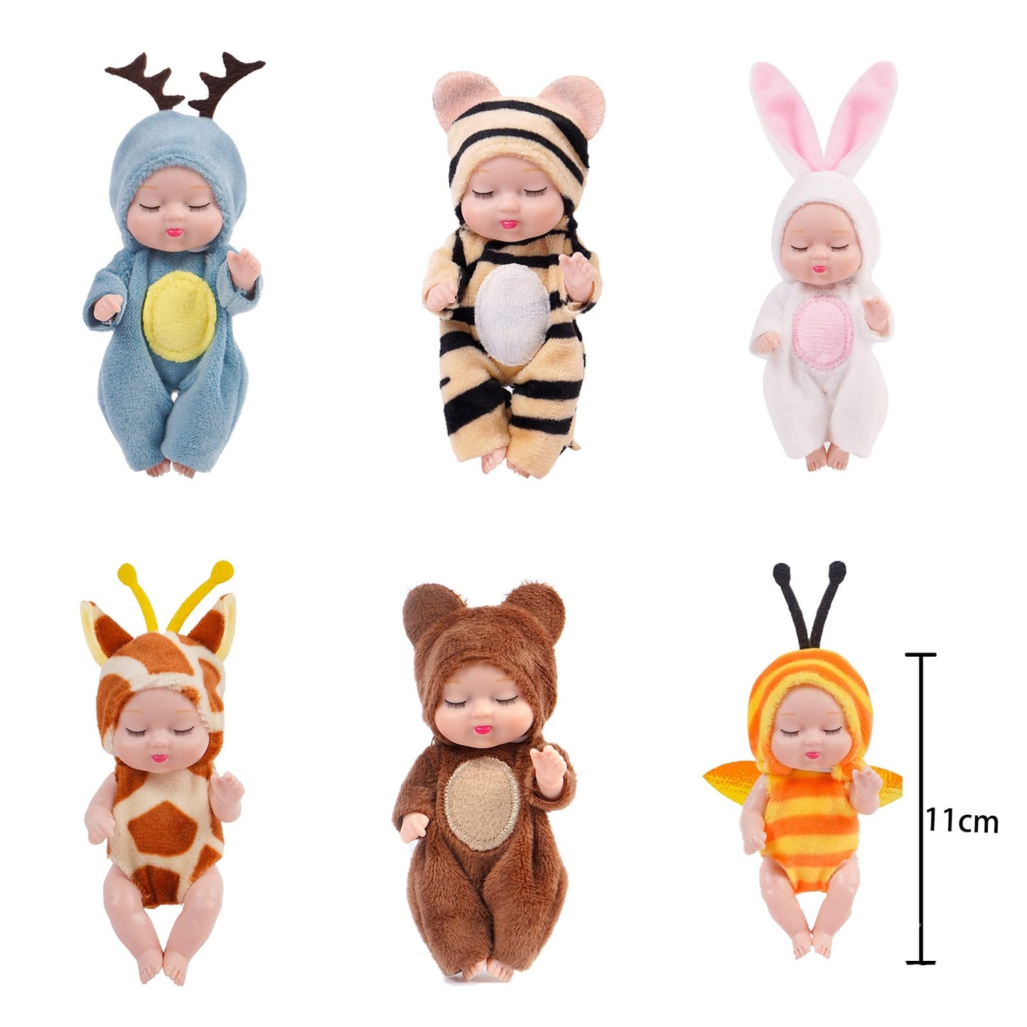 WOPLQA Miniature 3.5 "Recycled Baby Doll, Washable PVC Materialwith, Clothes and hat Toys, 6 pc Baby Doll and 1pc Toy Bottles
