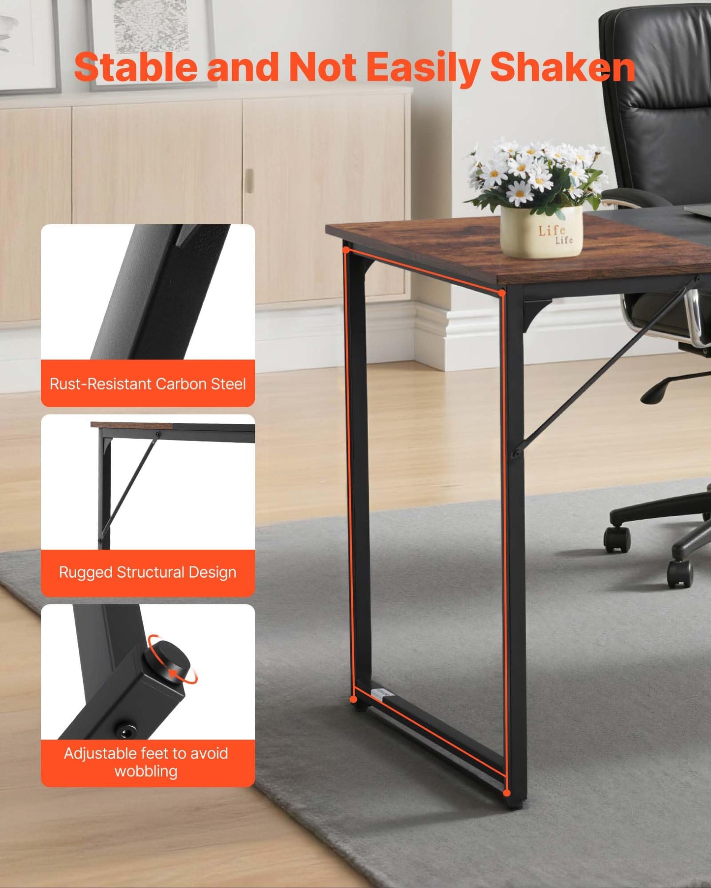 VEVOR Computer Desk, 63 Inch Office Gaming Desk for Home Office, Writing Study Work Modern Simple Table with Metal Frame for Large Legroom, Rustic Brown and Black