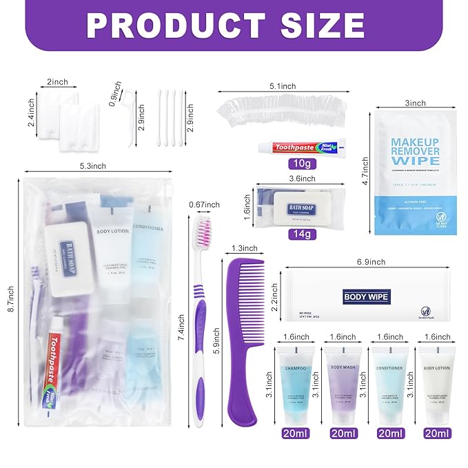 Pack of 10 Basic Toiletry Kits, Individually Packed, Personal Hygiene Kit Bulk Homeless Care Package Supplies, Travel Size Convenience Kits Suitable For Hotel, Home, Camping, Travel