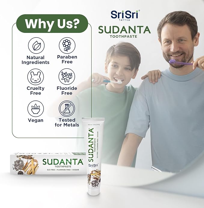 Sri Sri Tattva Sudanta Herbal Toothpaste – SLS Free & Fluoride Free Natural Ayurvedic Toothpaste for Strong Teeth, Healthy Gums & Oral Care – 200 g Pack of 4