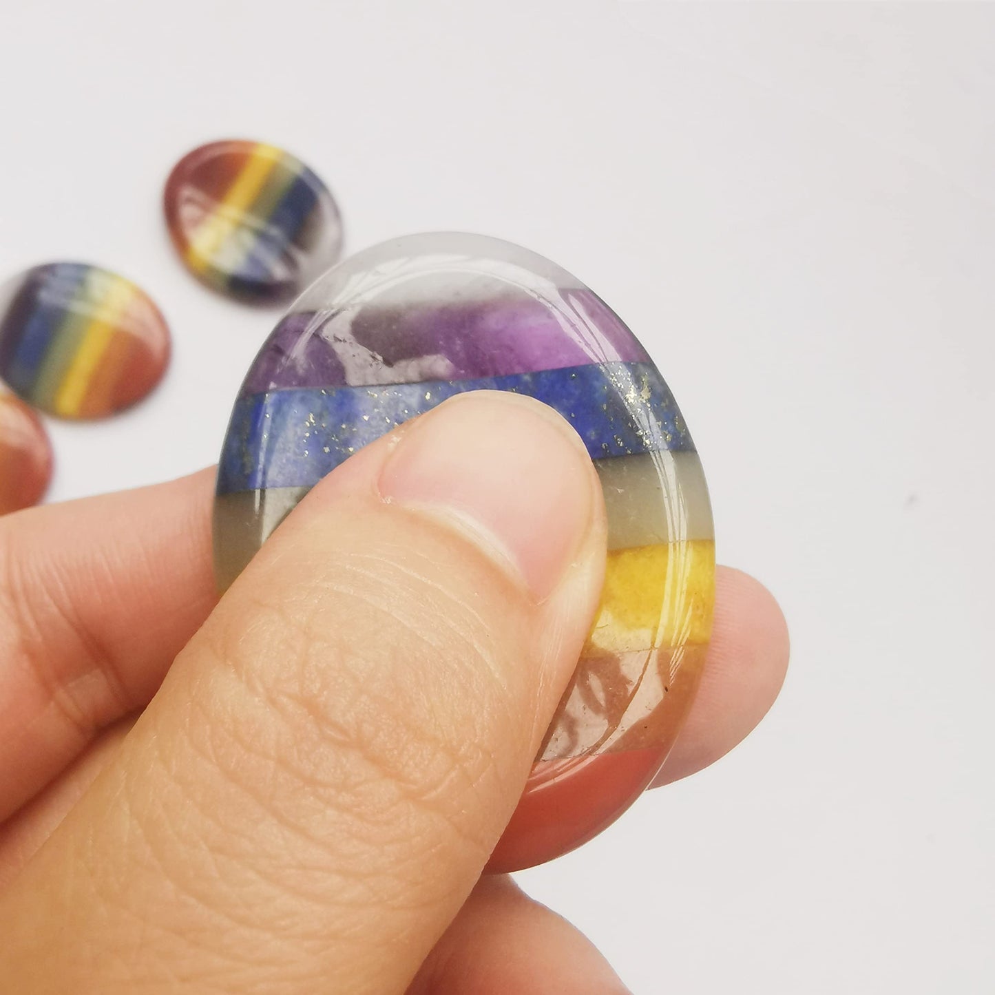 Bacatgem 1 Pcs Natural 7 Chakra Crystal Thumb Worry Stone,Stress Relax Healing Reiki Crystal Pocket Palm Stones