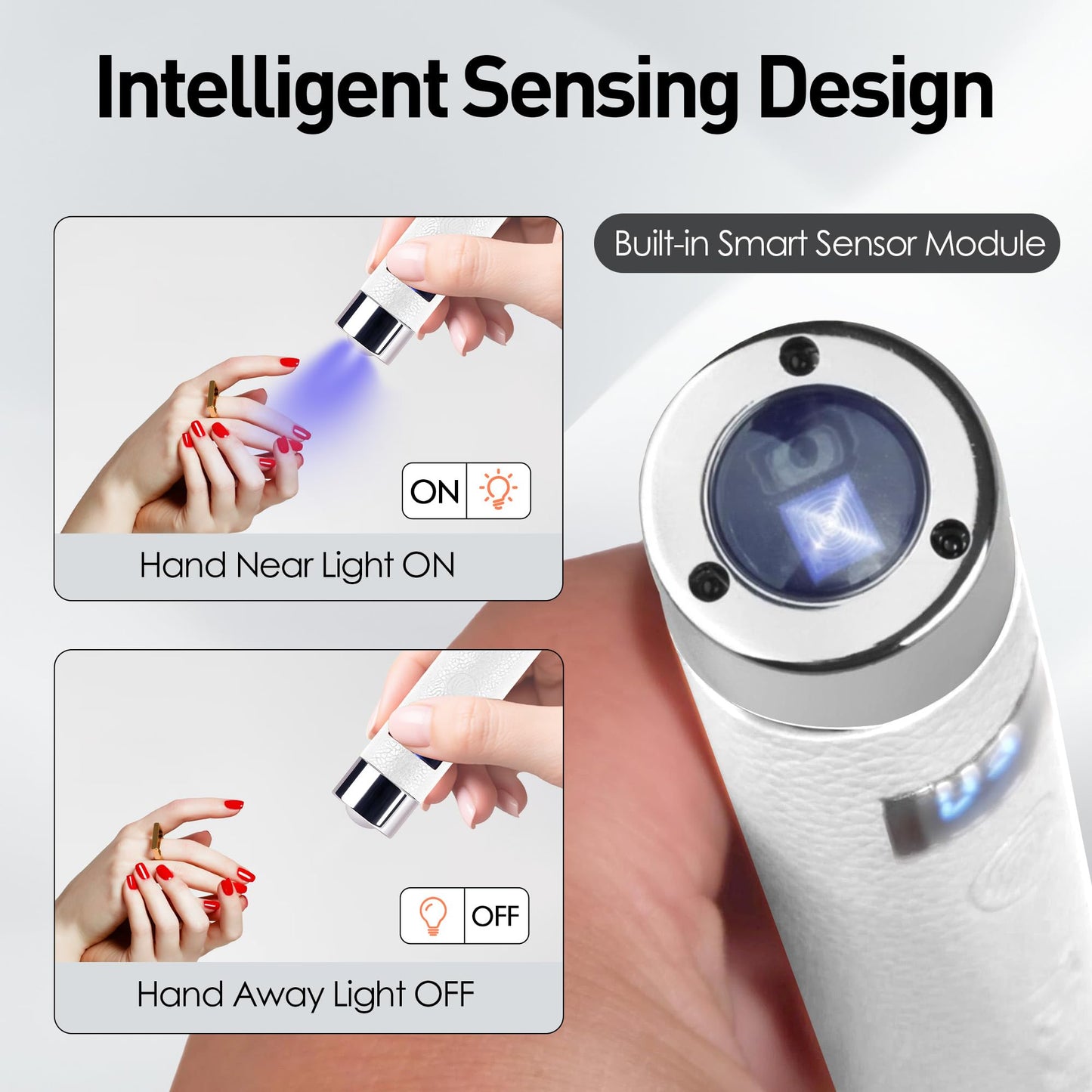 YTD Likomey Intelligent Sensor Handheld UV Light for Nail Gel with Magnetic Stand,Mini Portable Cordless Rechargeable Leather Nail Lamp with LCD Display,Fast Curing for UV Glue Builder Gel-G1 White