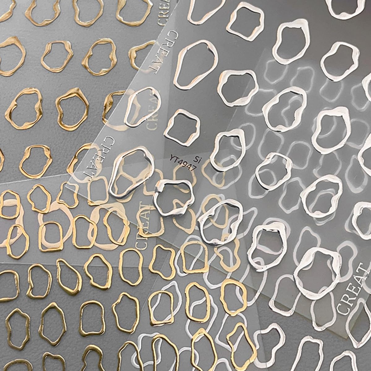5D Embossed Metal Nail Art Stickers, 4Sheets Gold Silver Irregular Geometric Lines Frames Nail Sticker Hollow Circle Designs Nail Decals for Women Self Adhesive Nails Manicure Accessories