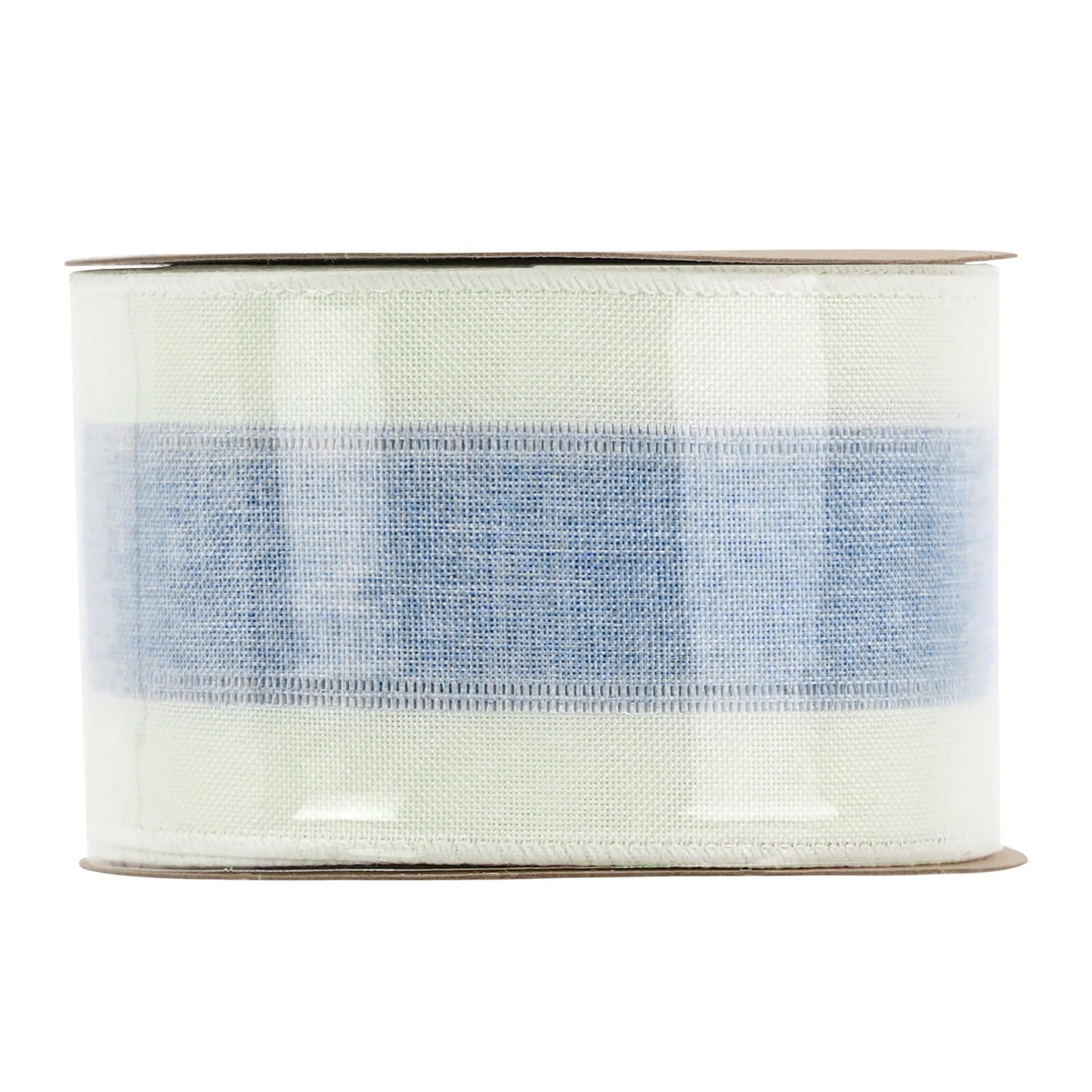 MEEDEE Blue and White Stripe Ribbon Wired 2.5 Inch Light Blue Burlap Ribbons with Ivory Stripe Edge Wreath Supplies, Baby Shower Decorations, Crafts Bow Making (10 Yards)