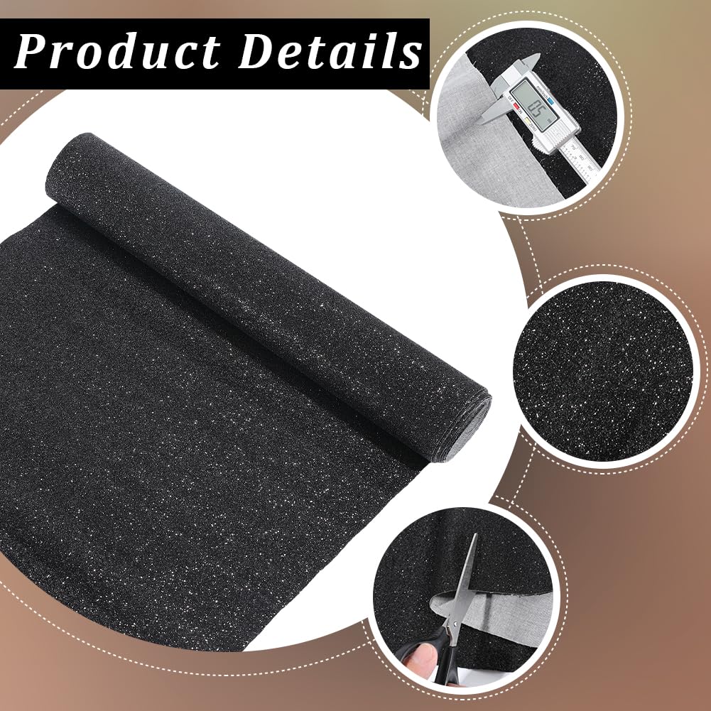 CALFOVERA 53.94×11.81 Inch Sparkle Glitter PU Leather Rolls Solid Fabric Sheets Shiny PU Leather Sheet Vinyl Material Leatherette Canvas for DIY Crafts Wedding Sewing Making Earrings (Black)
