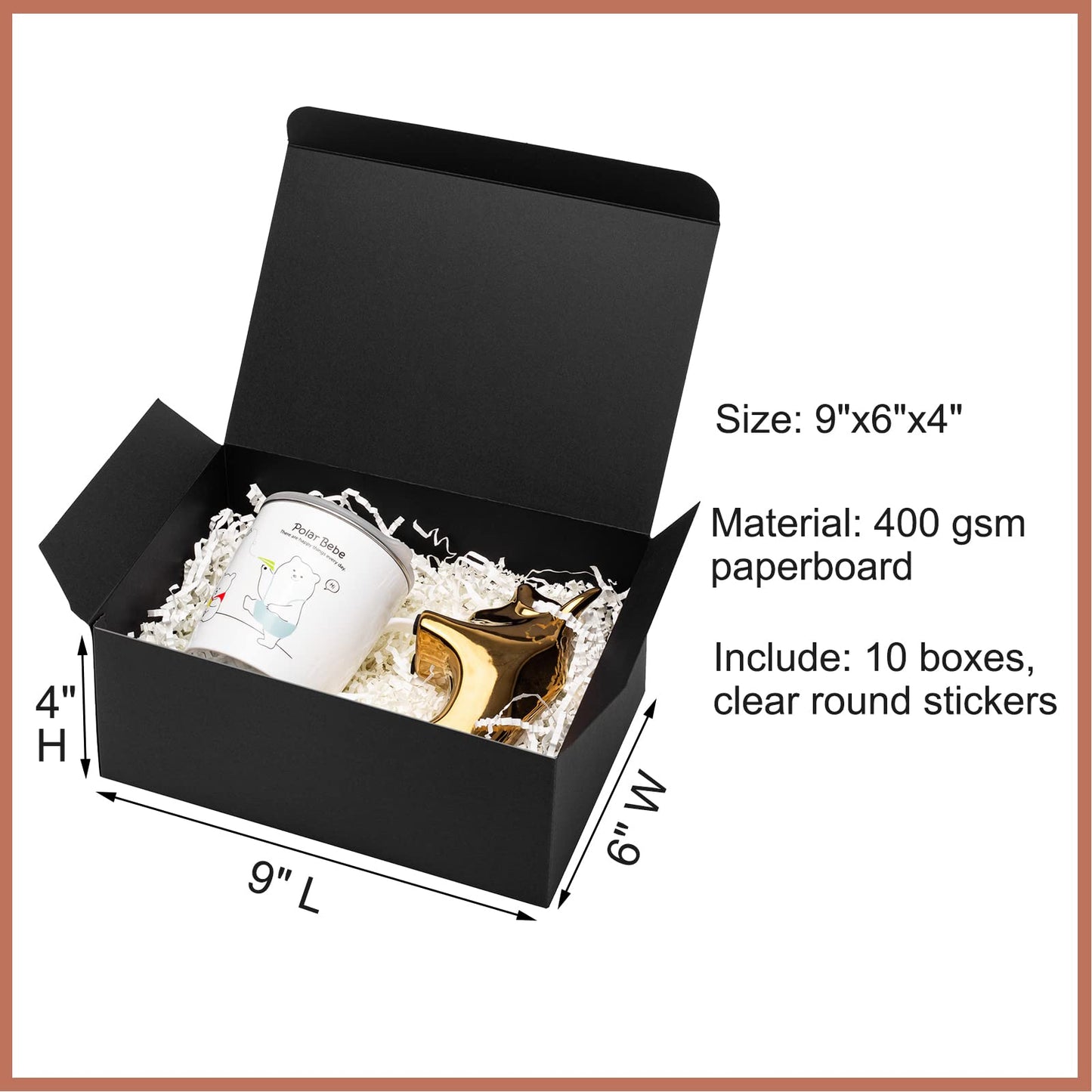 Mcfleet Black Gift Boxes with Lids 9x6x4 Inches 10 Pack Groomsmen Proposal Cardboard Craft Gift Box for Christmas, Wedding, Graduation, Holiday, Birthday Presents Packaging